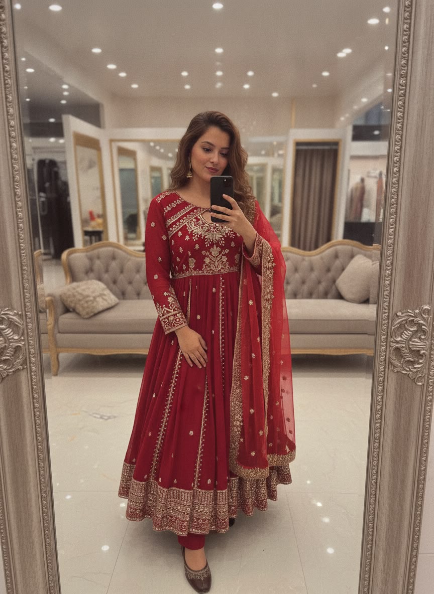 Elegant floor-length Anarkali silhouette