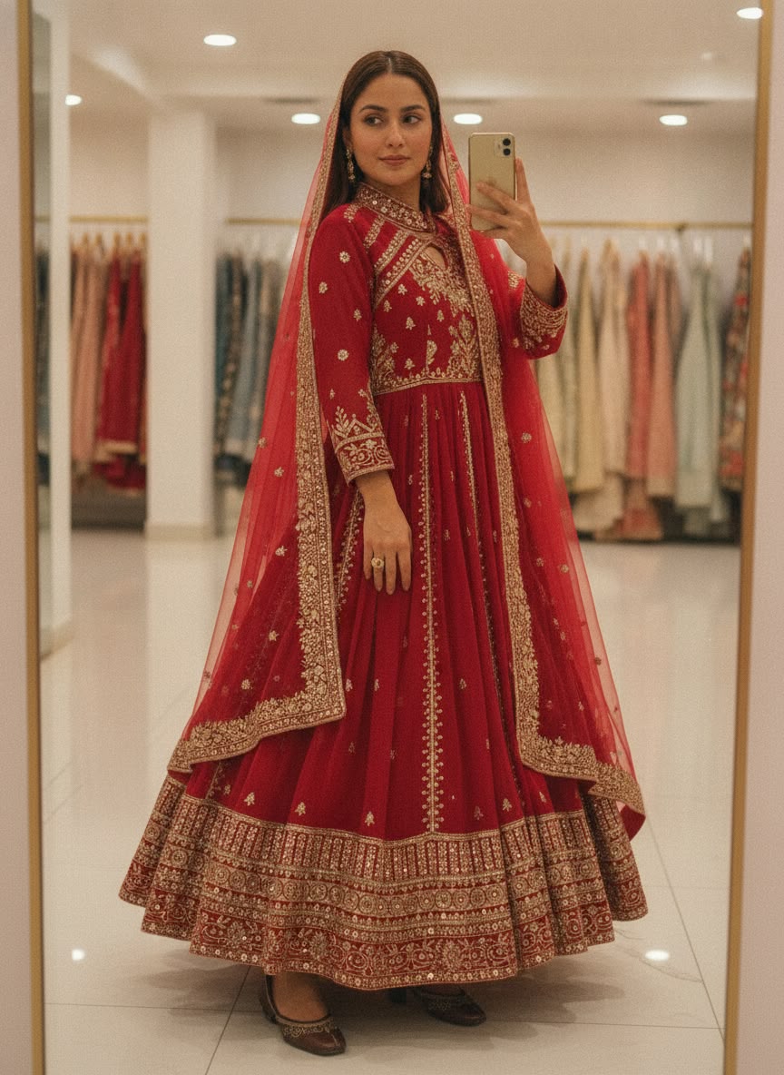 Elegant floor-length Anarkali silhouette