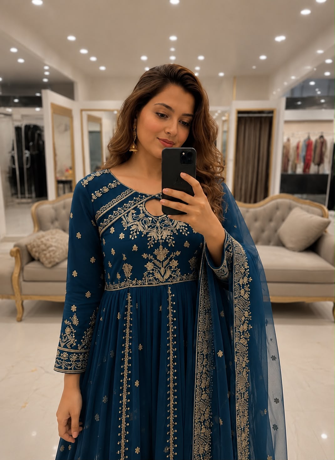 Elegant floor-length Anarkali silhouette