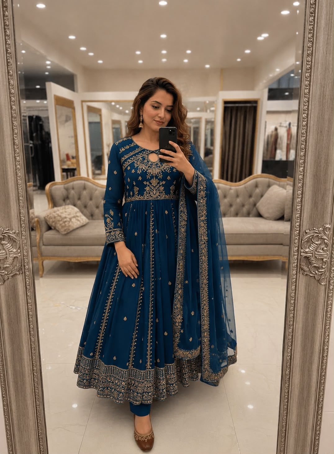 Elegant floor-length Anarkali silhouette
