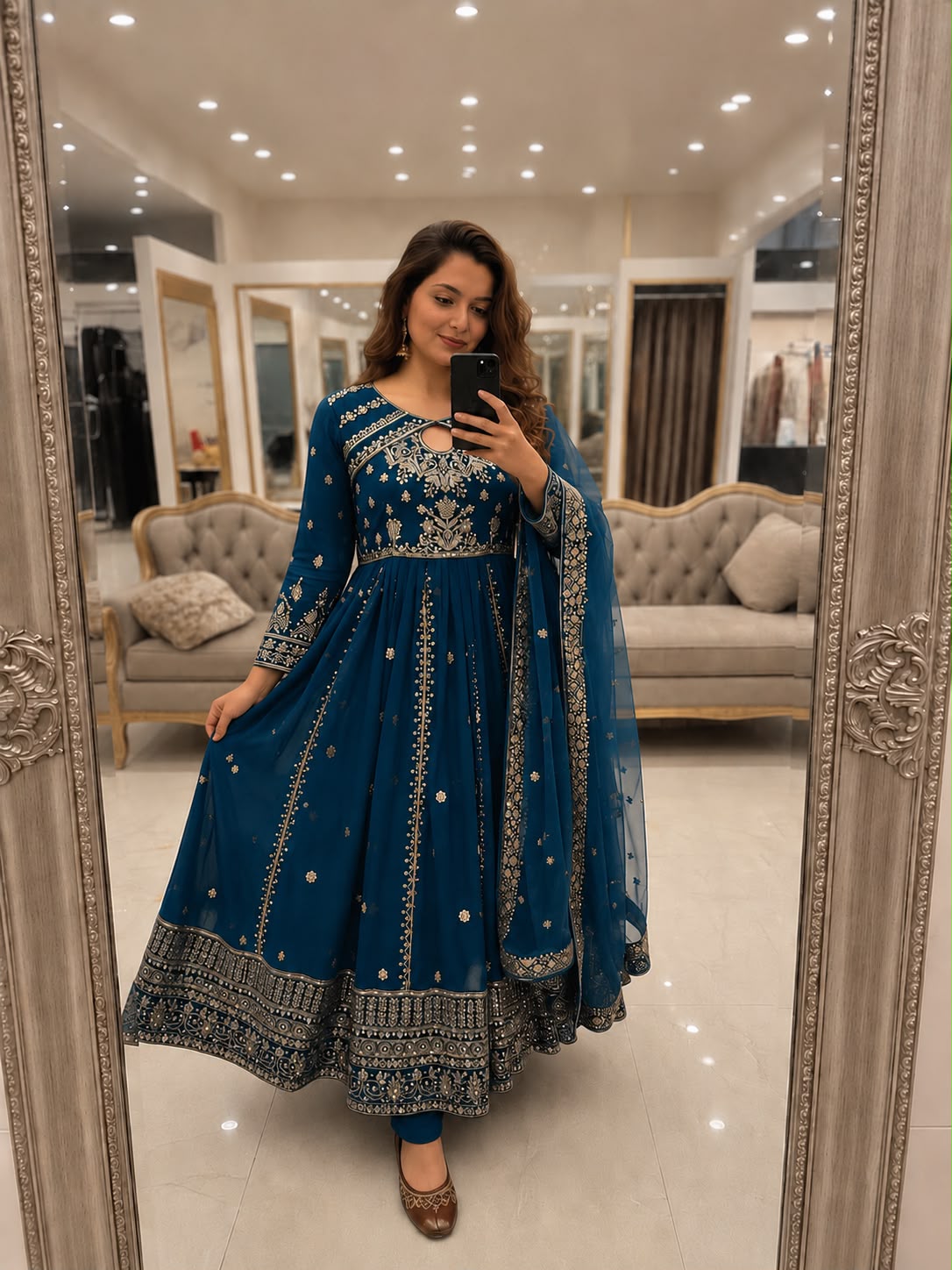 Elegant floor-length Anarkali silhouette