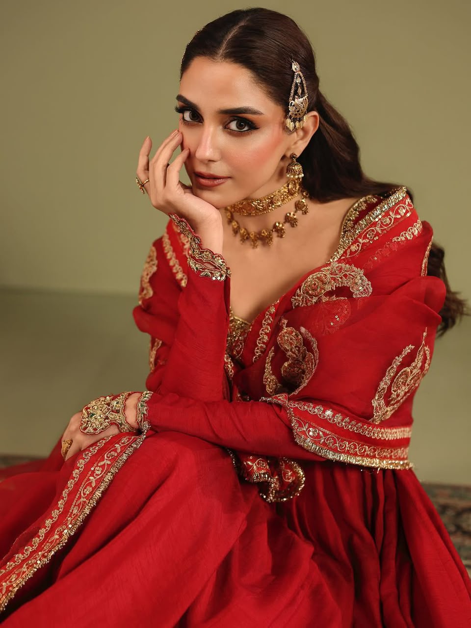 Bridal Red Embroidered Anarkali Gown Set