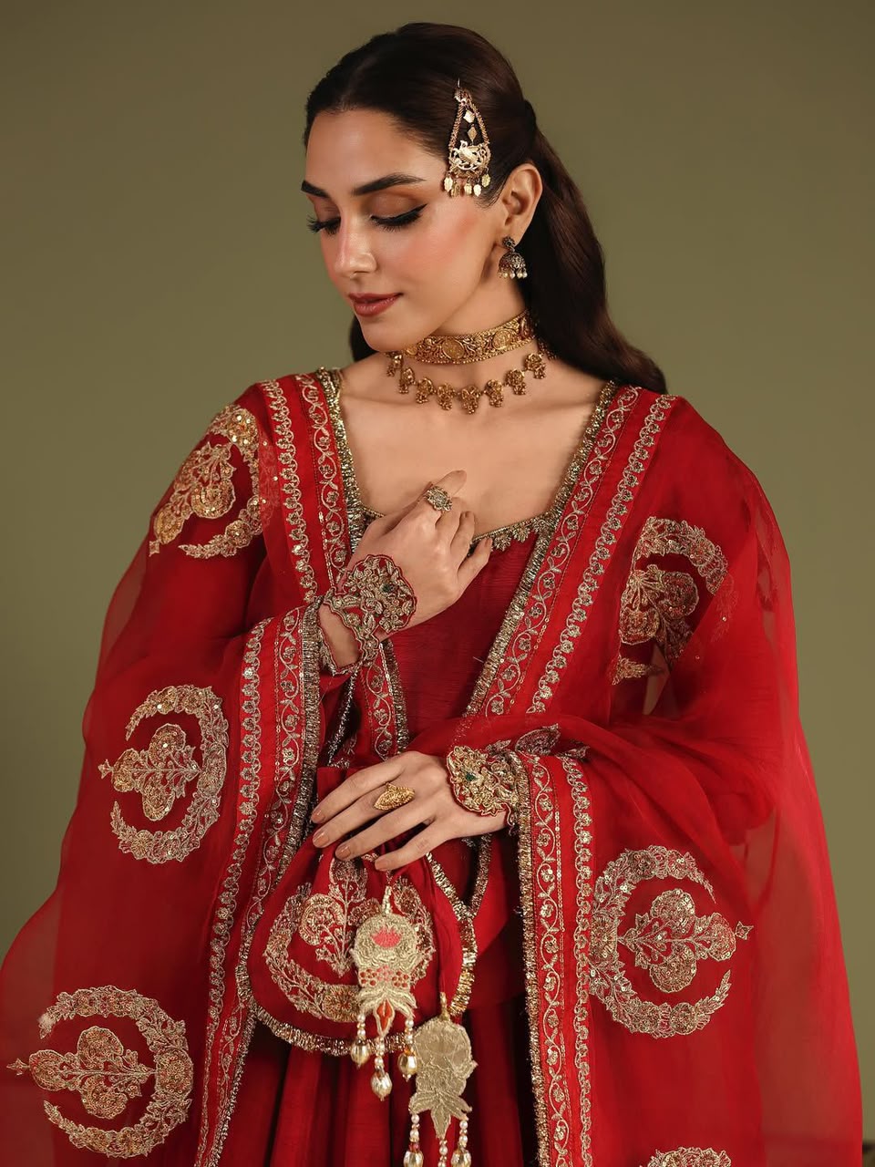 Bridal Red Embroidered Anarkali Gown Set