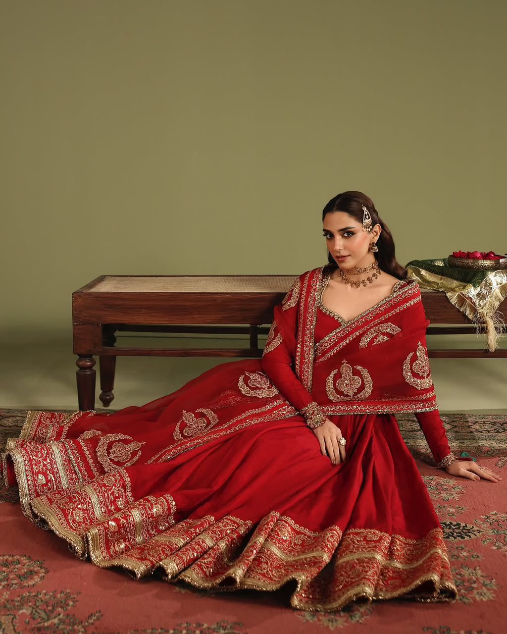 Bridal Red Embroidered Anarkali Gown Set