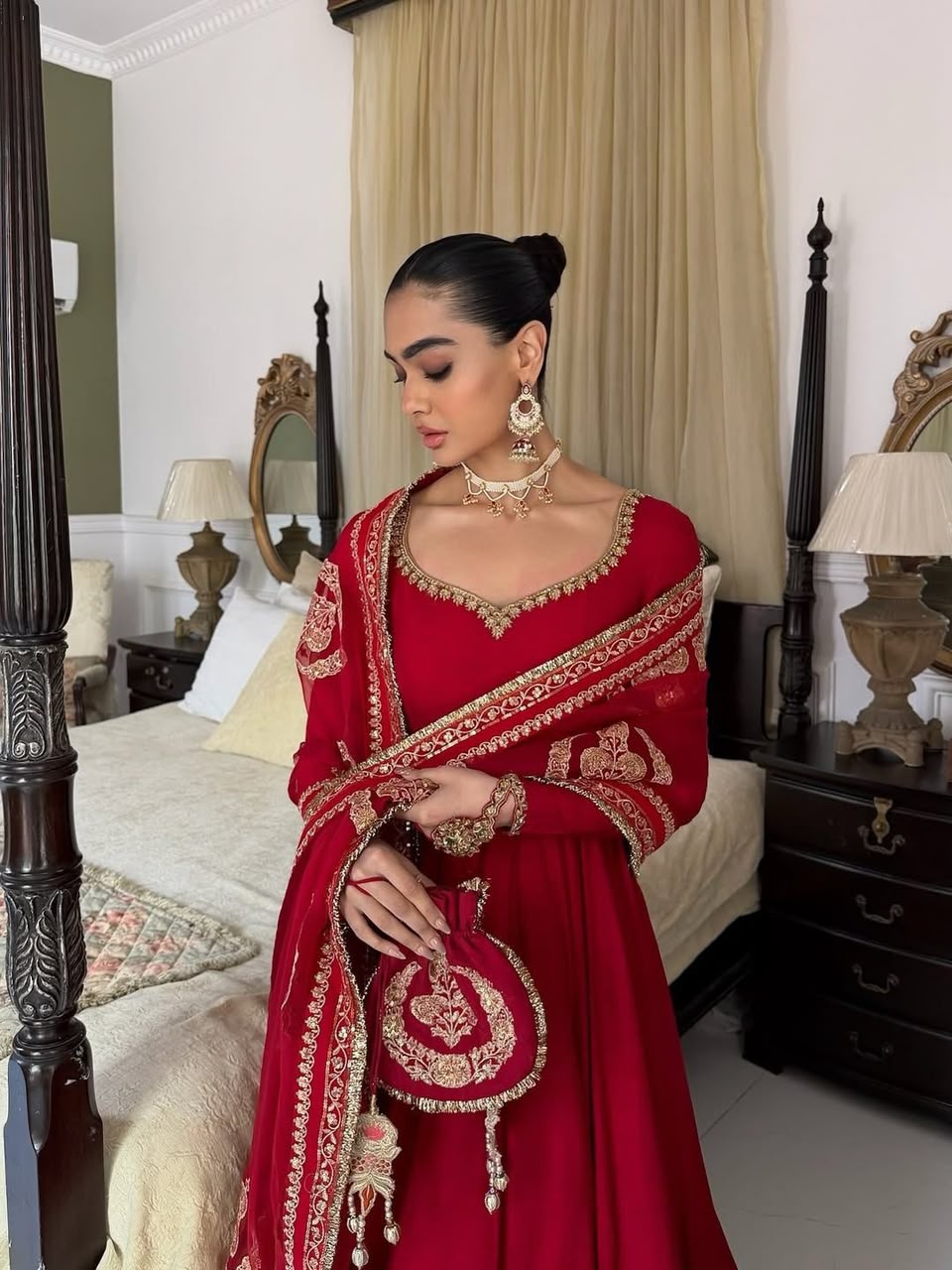 Bridal Red Embroidered Anarkali Gown Set