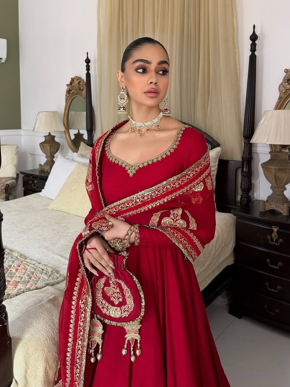 Bridal Red Embroidered Anarkali Gown Set