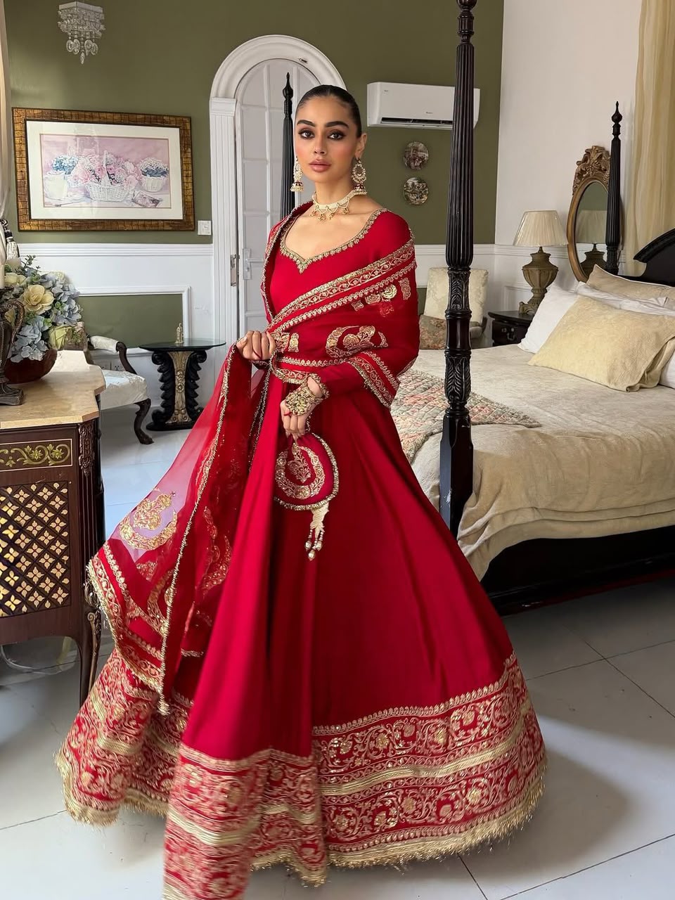 Bridal Red Embroidered Anarkali Gown Set