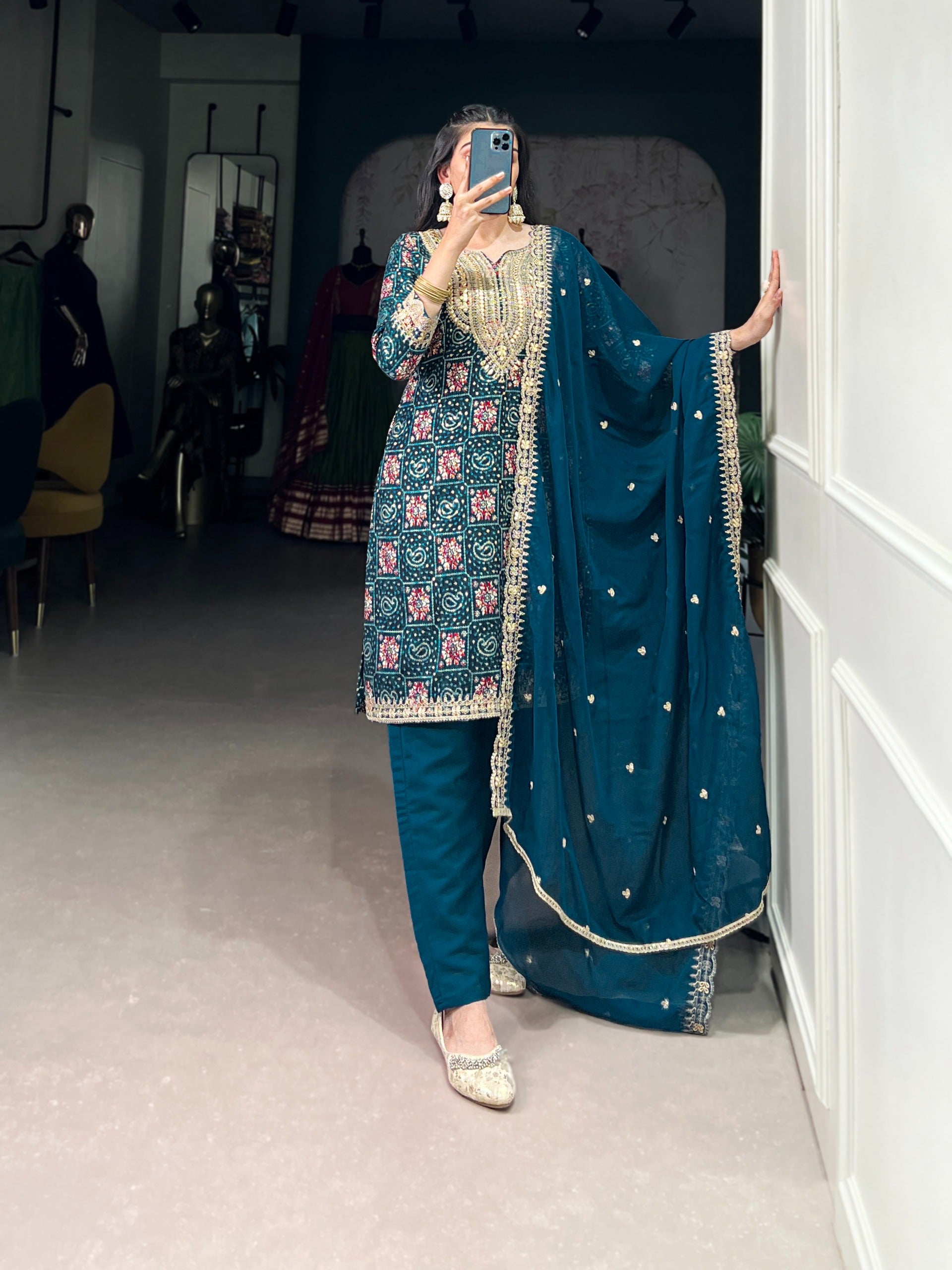 Premium Teal Ethnic Kurta Set for Women