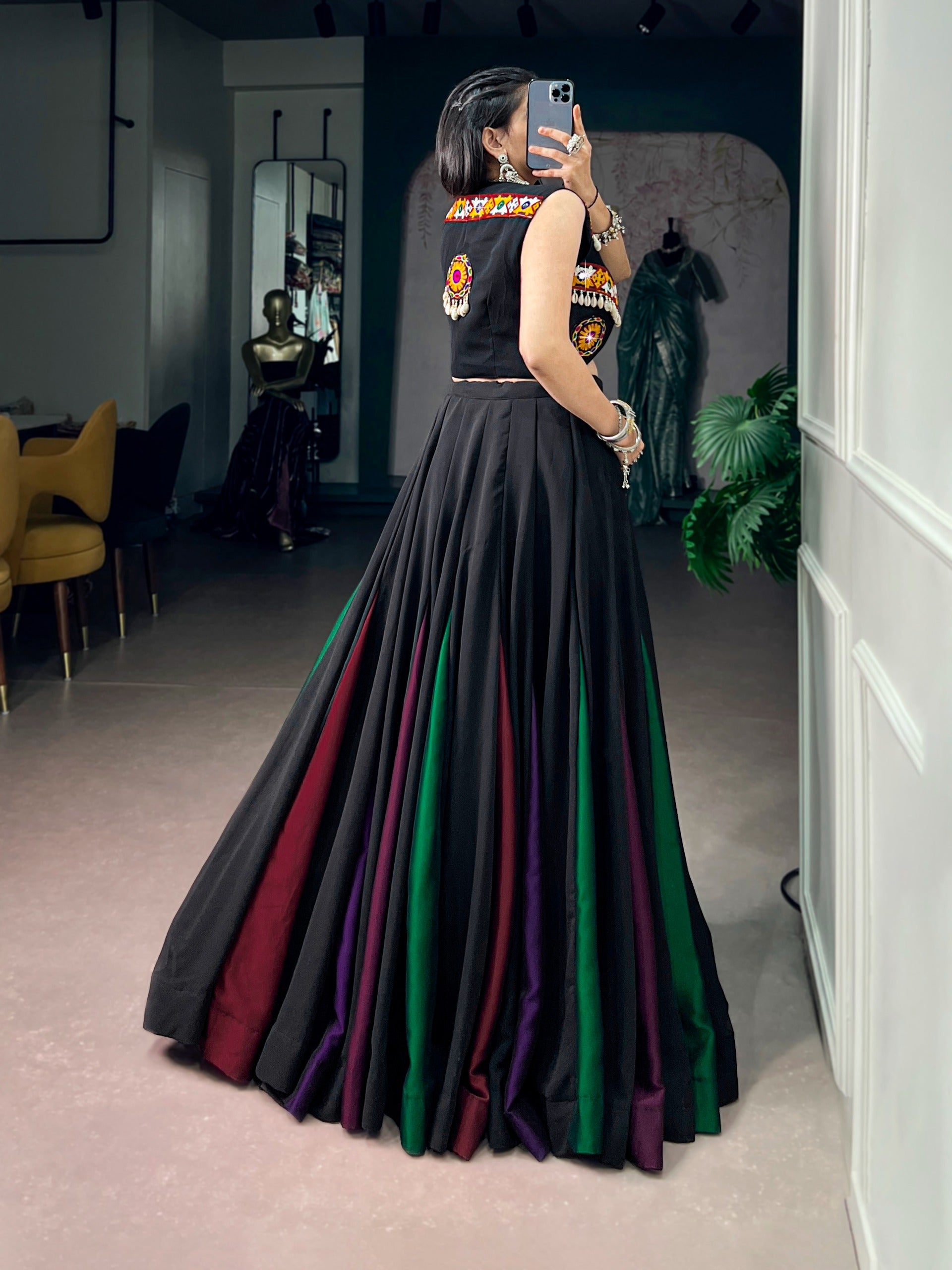 Black Multi-Panel Lehenga Choli with Embroidered Jacket