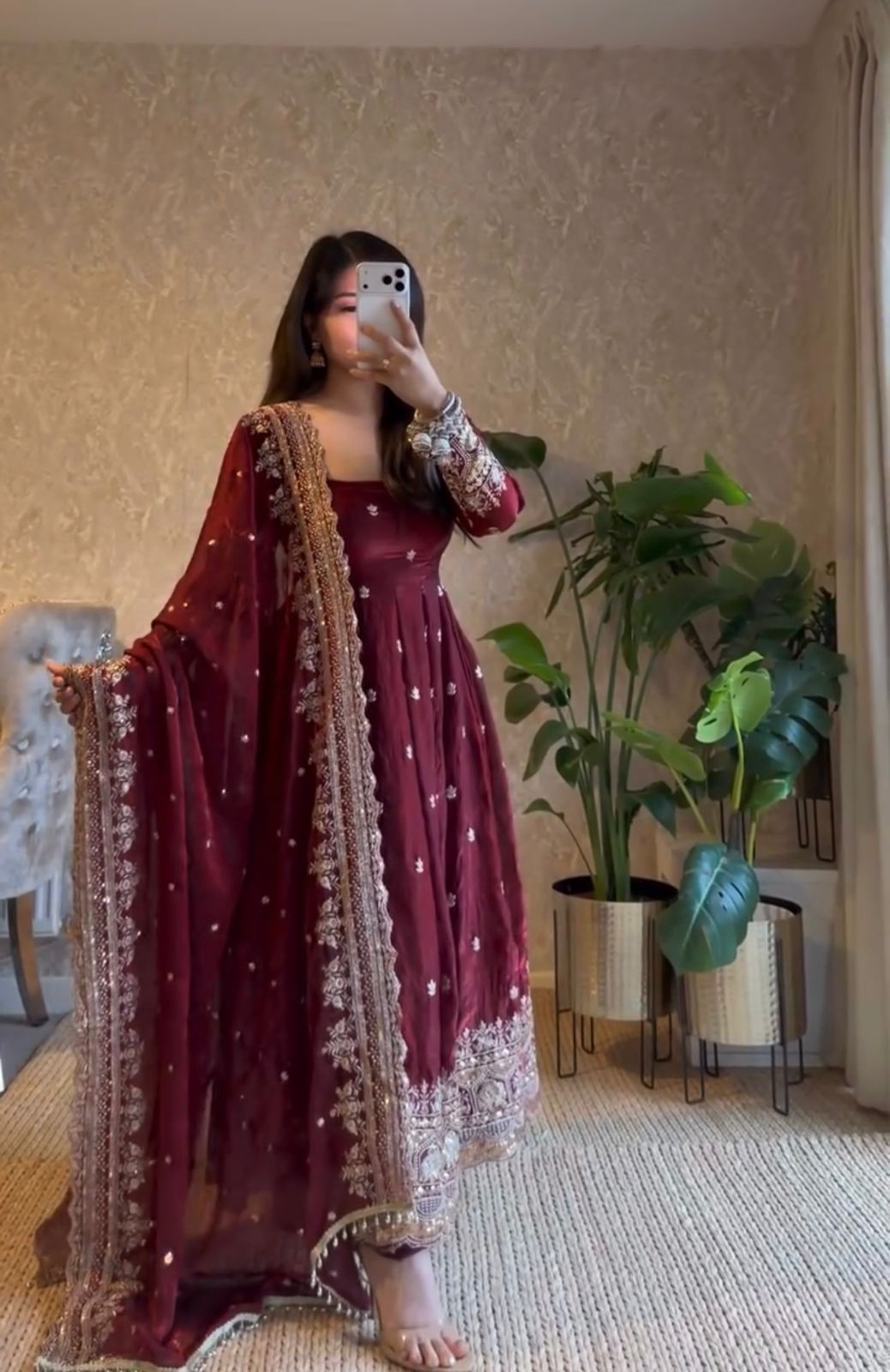 Leffy Designer Gown with Heavy sequence embroidery work Dupatta