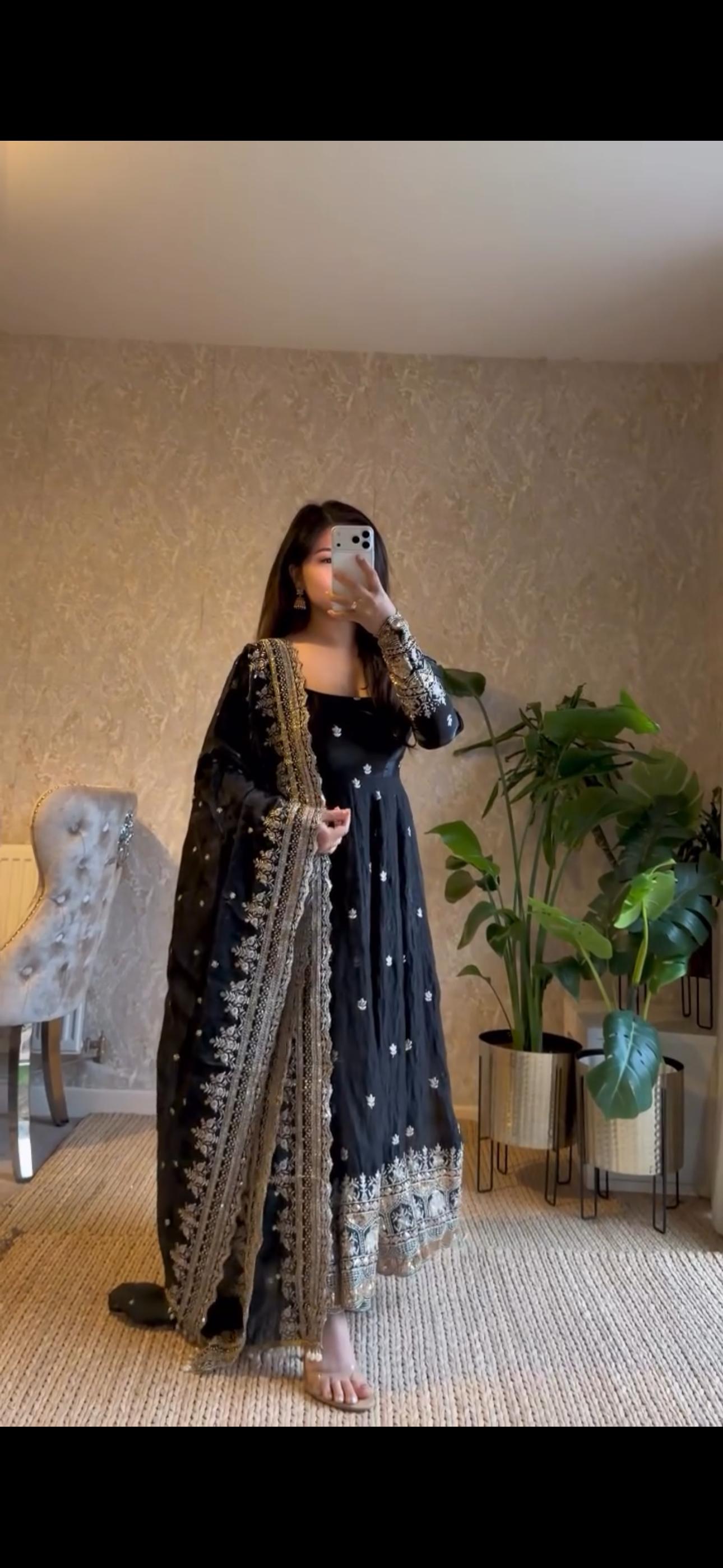 Leffy Designer Gown with Heavy sequence embroidery work Dupatta