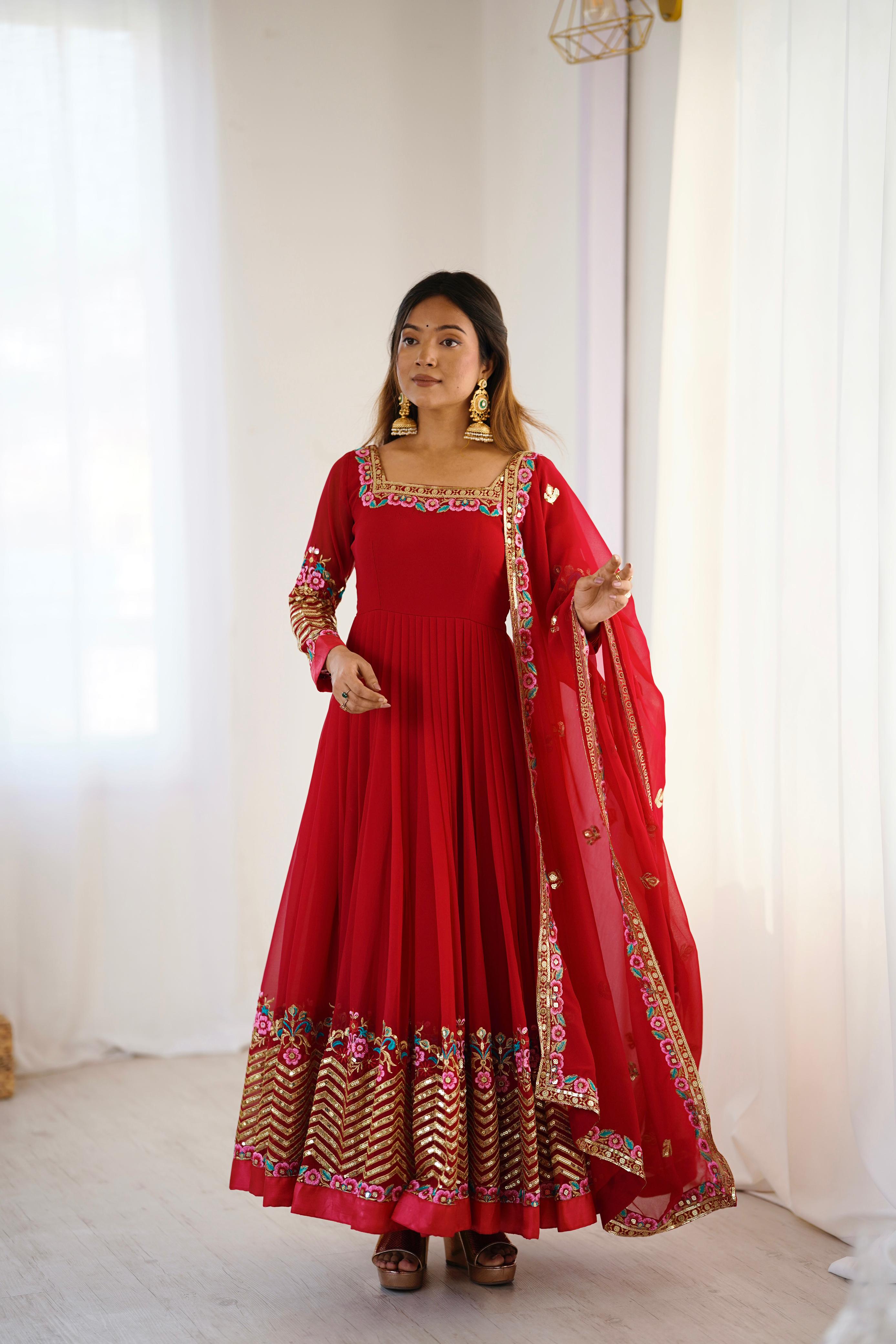 Elegant Embroidered Sequence Designer Anarkali Three Piece Set"