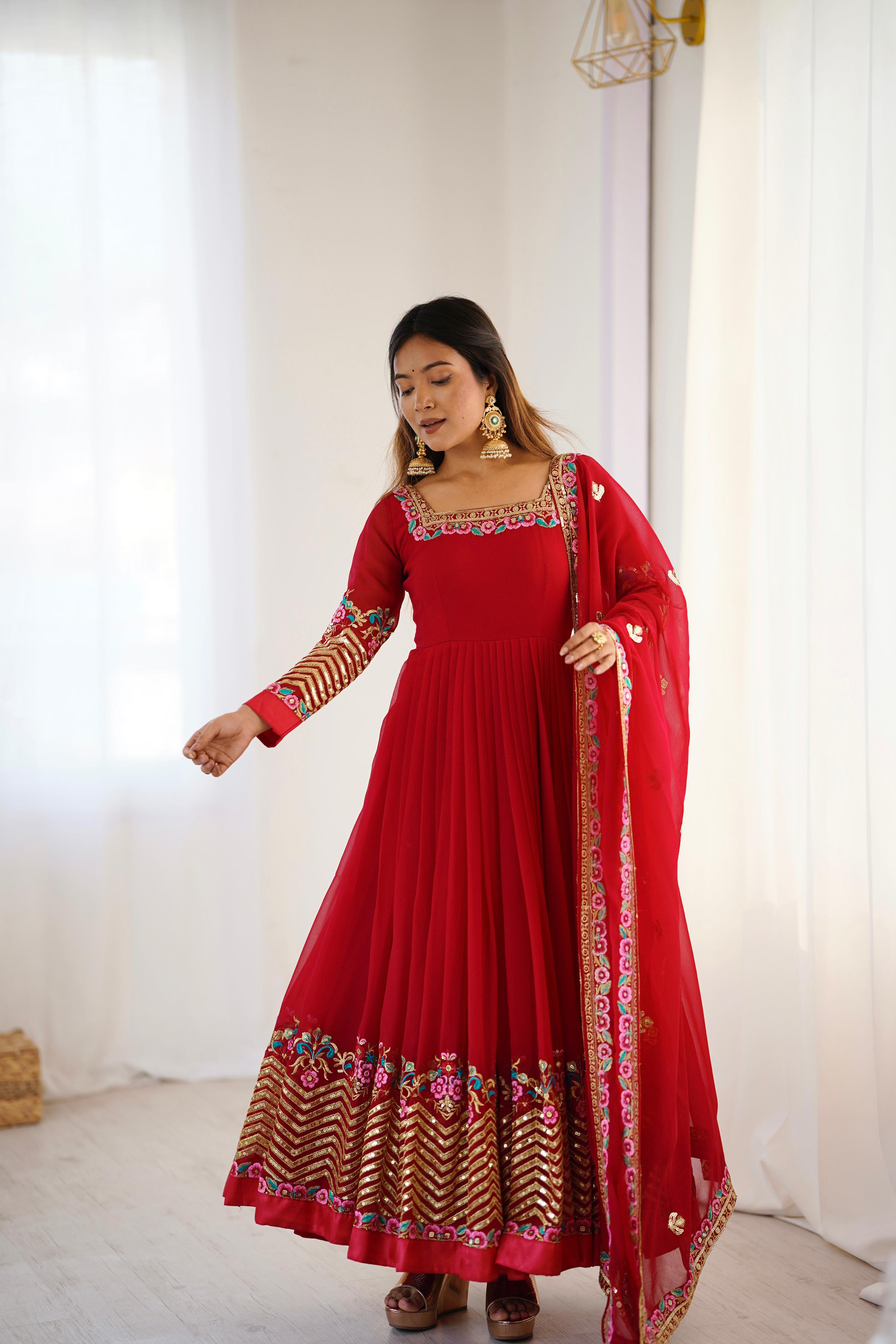 Elegant Embroidered Sequence Designer Anarkali Three Piece Set"