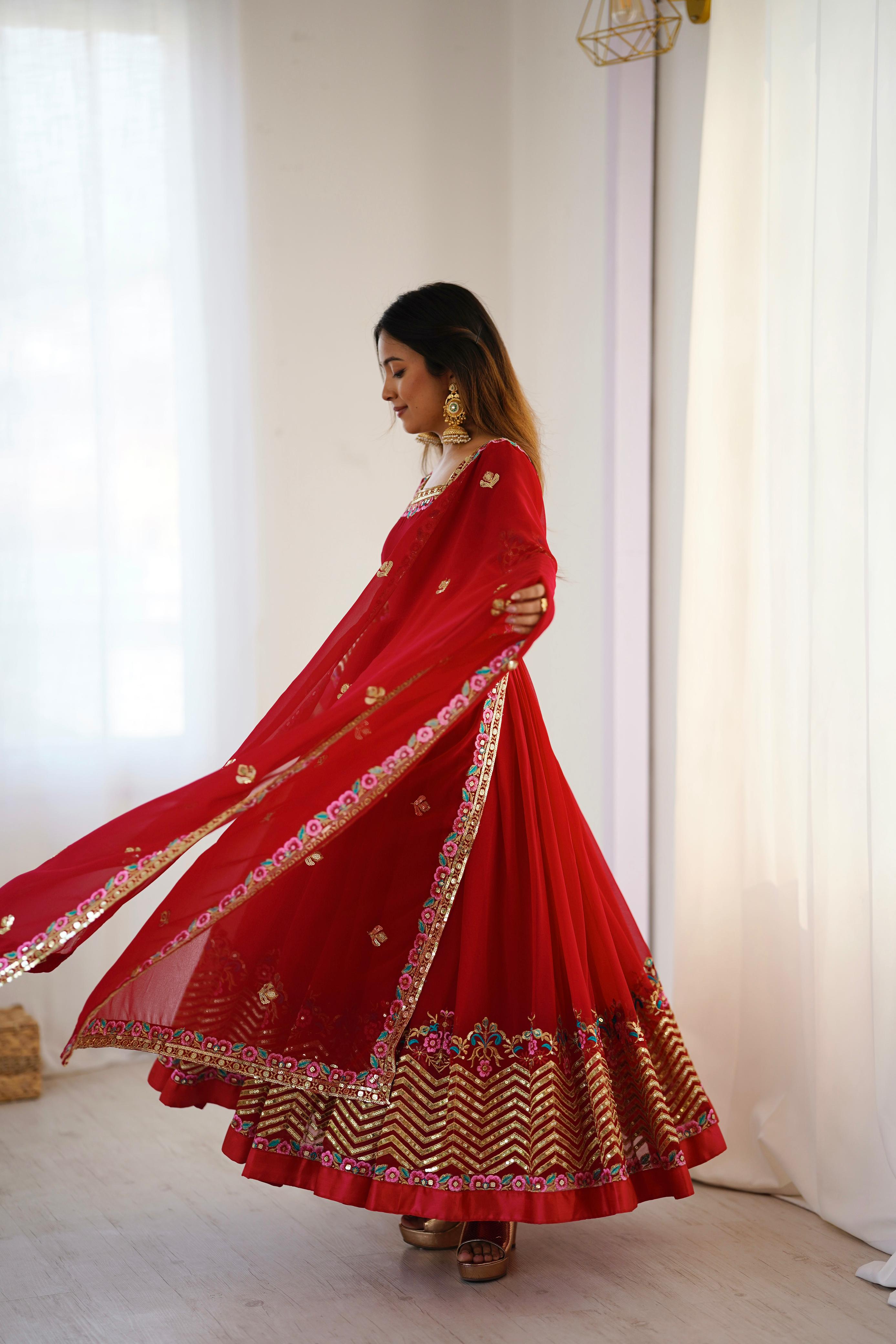 Elegant Embroidered Sequence Designer Anarkali Three Piece Set"