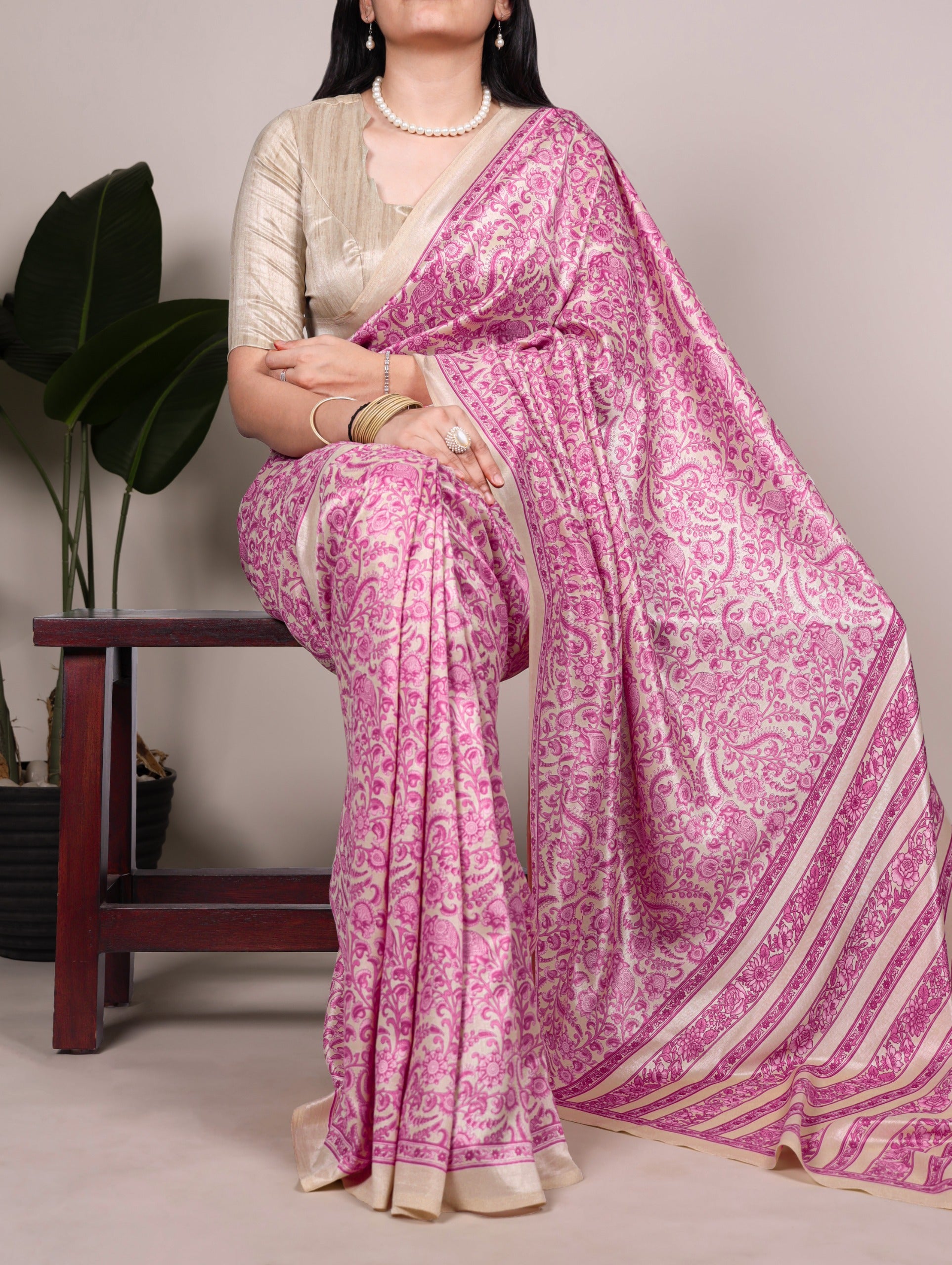 Tussar silk with graceful prints — a saree