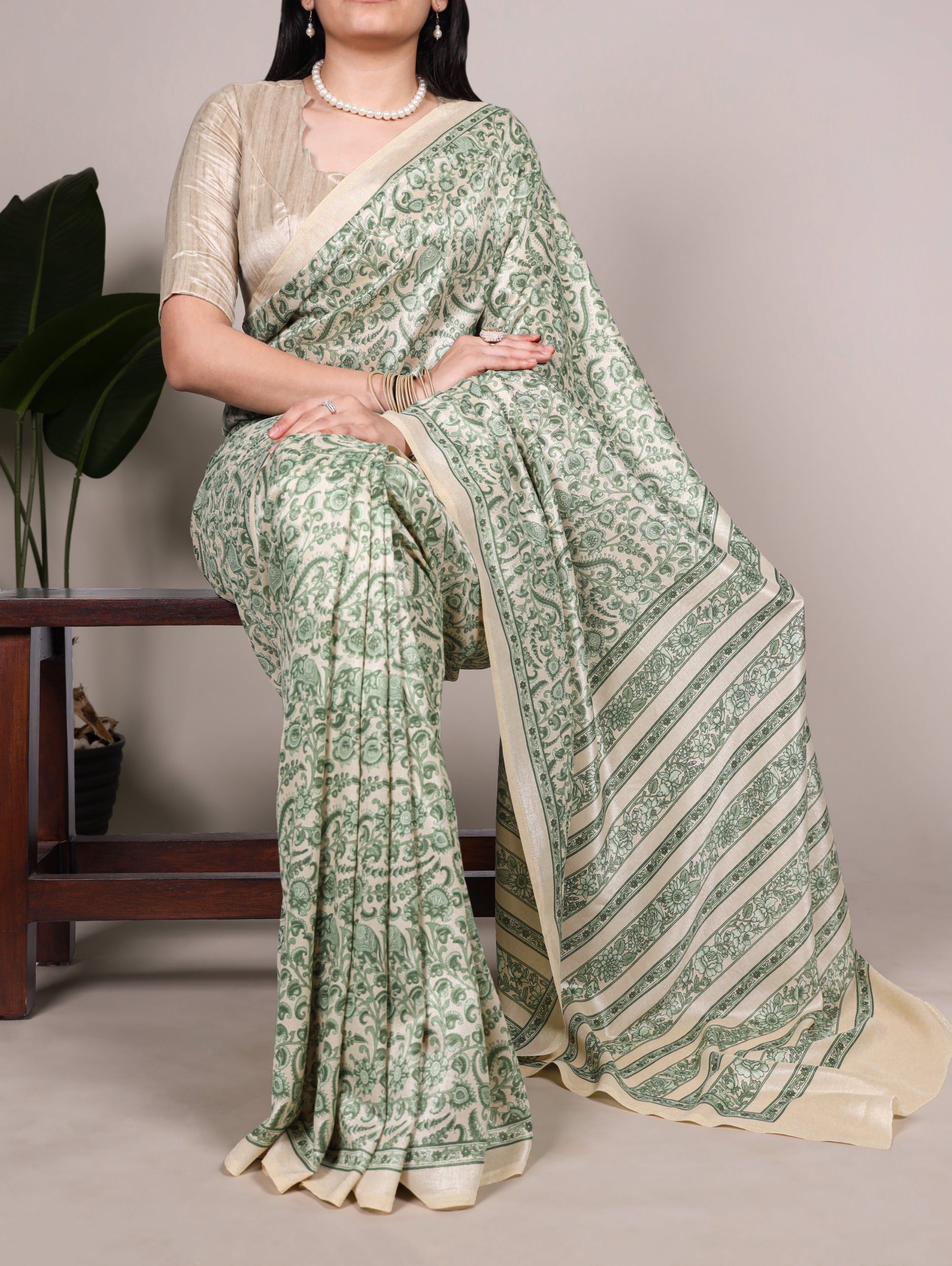 Tussar silk with graceful prints — a saree