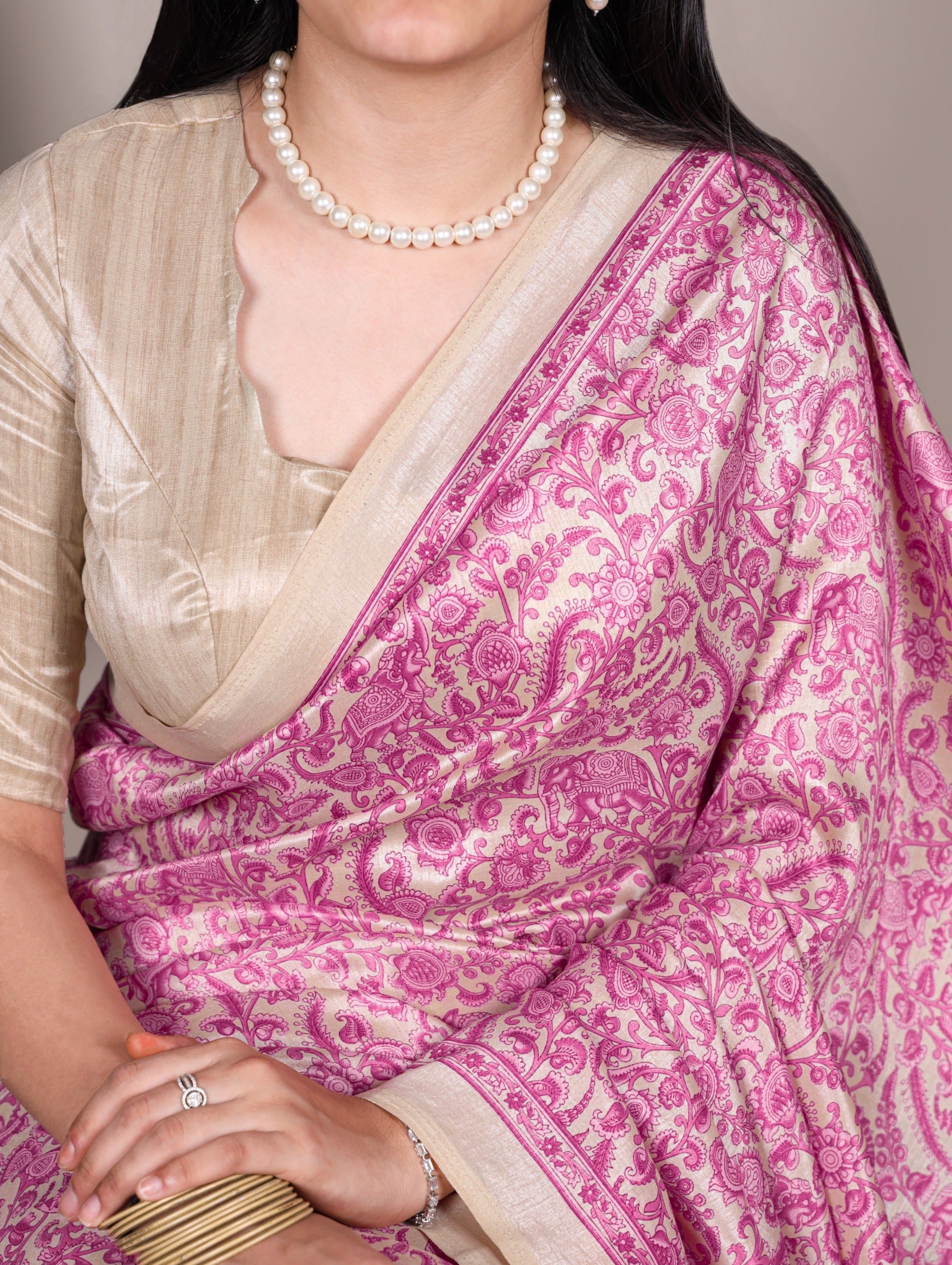 Tussar silk with graceful prints — a saree