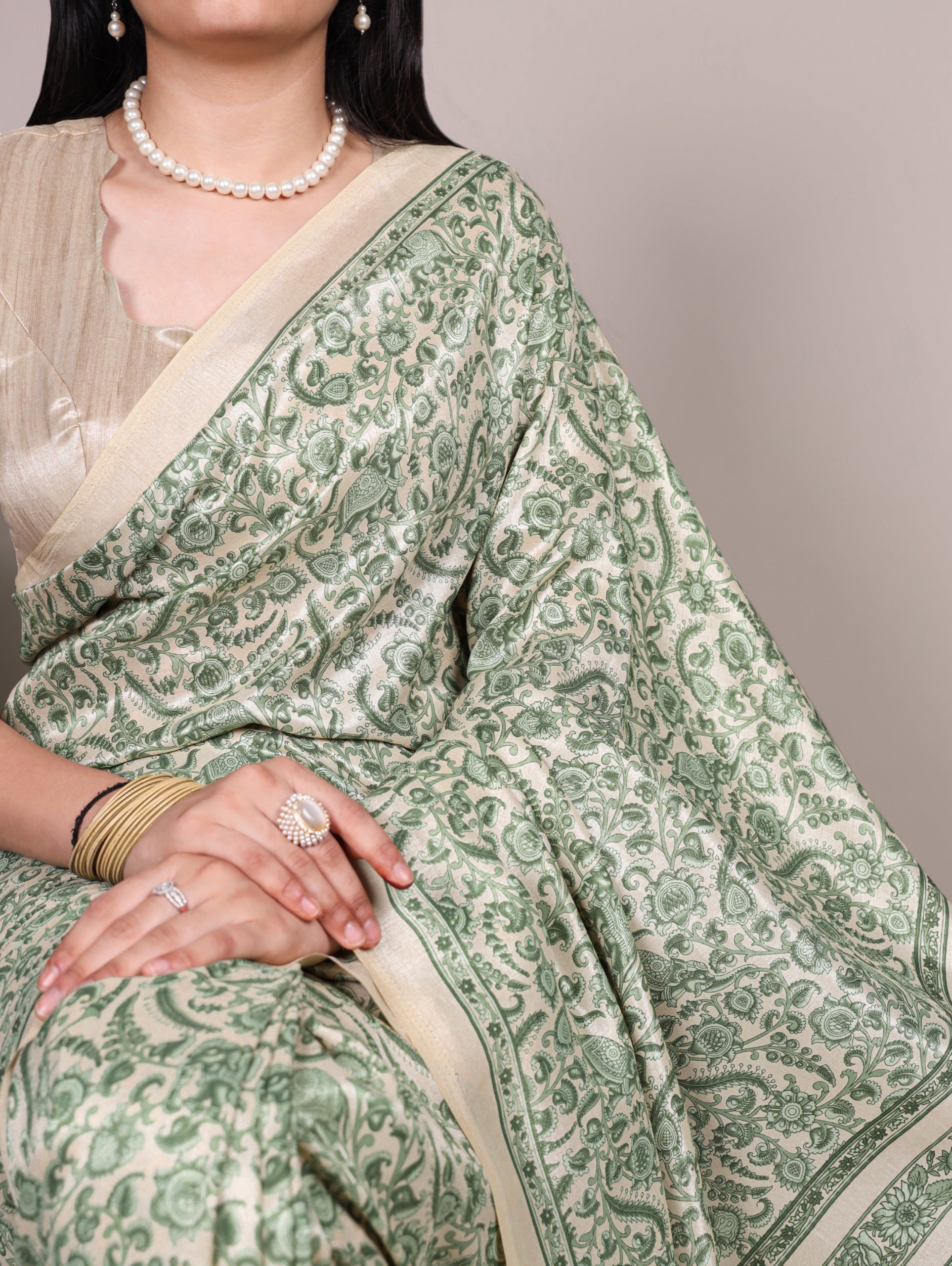 Tussar silk with graceful prints — a saree