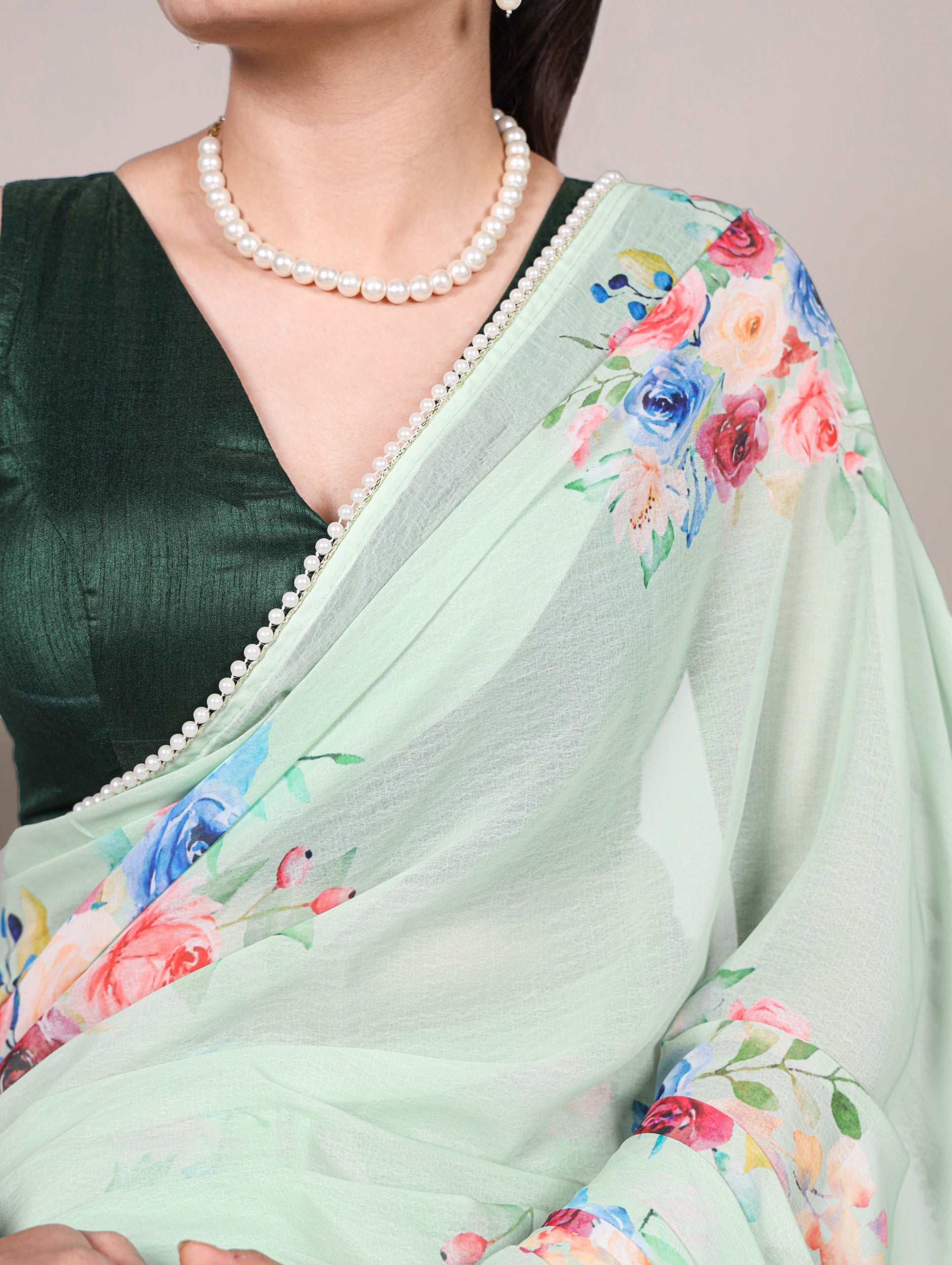 Weightless charm, pearled grace Saree