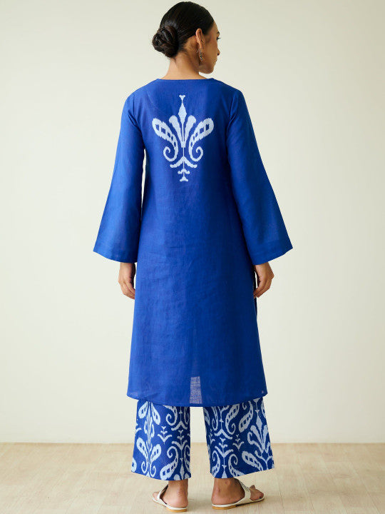 Royal Blue  Motifs Printed Kurta with Palazzo Set for Women