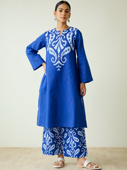 Royal Blue  Motifs Printed Kurta with Palazzo Set for Women