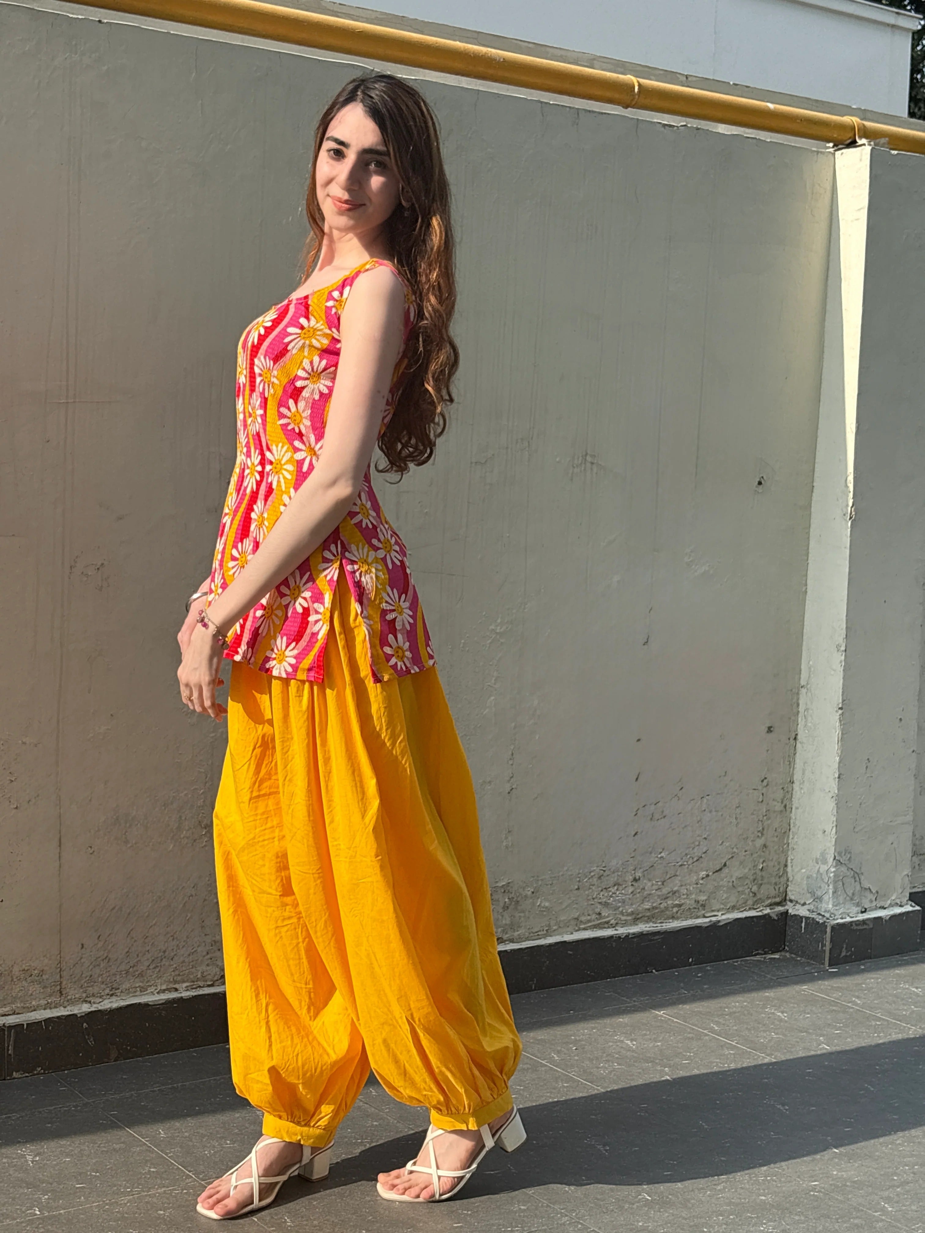 Kundan Cami Top with Mustard Yellow Patiala Pants Co-Ord Set