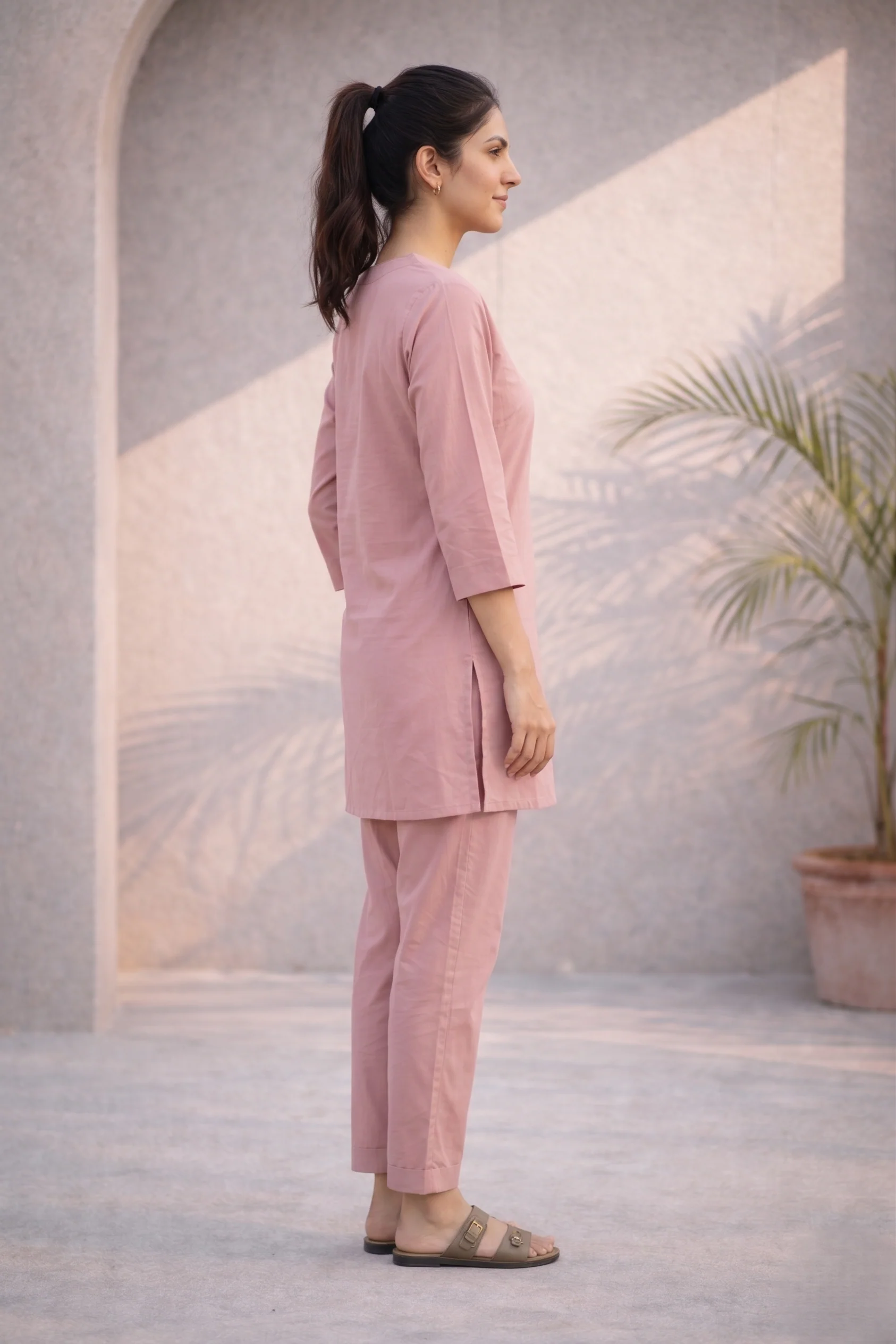 Meera Dusty Pink Straight Kurta & Pant Co-Ord Set