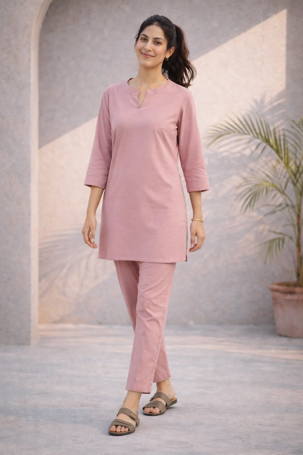 Meera Dusty Pink Straight Kurta & Pant Co-Ord Set
