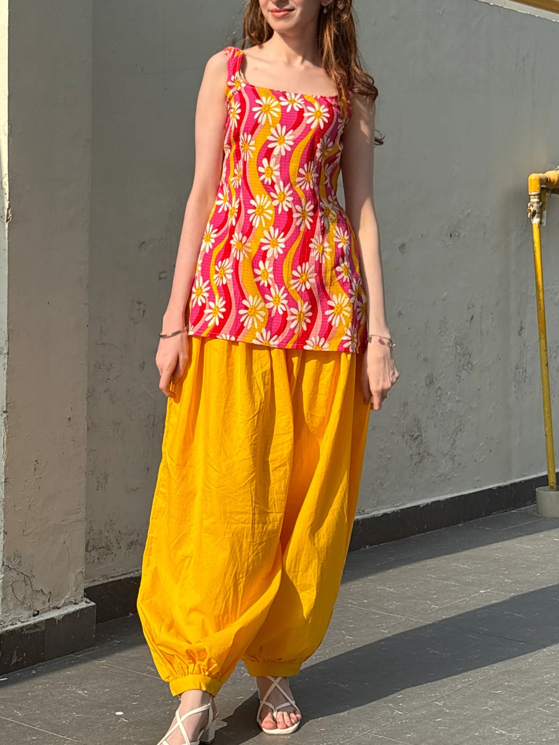 Kundan Cami Top with Mustard Yellow Patiala Pants Co-Ord Set