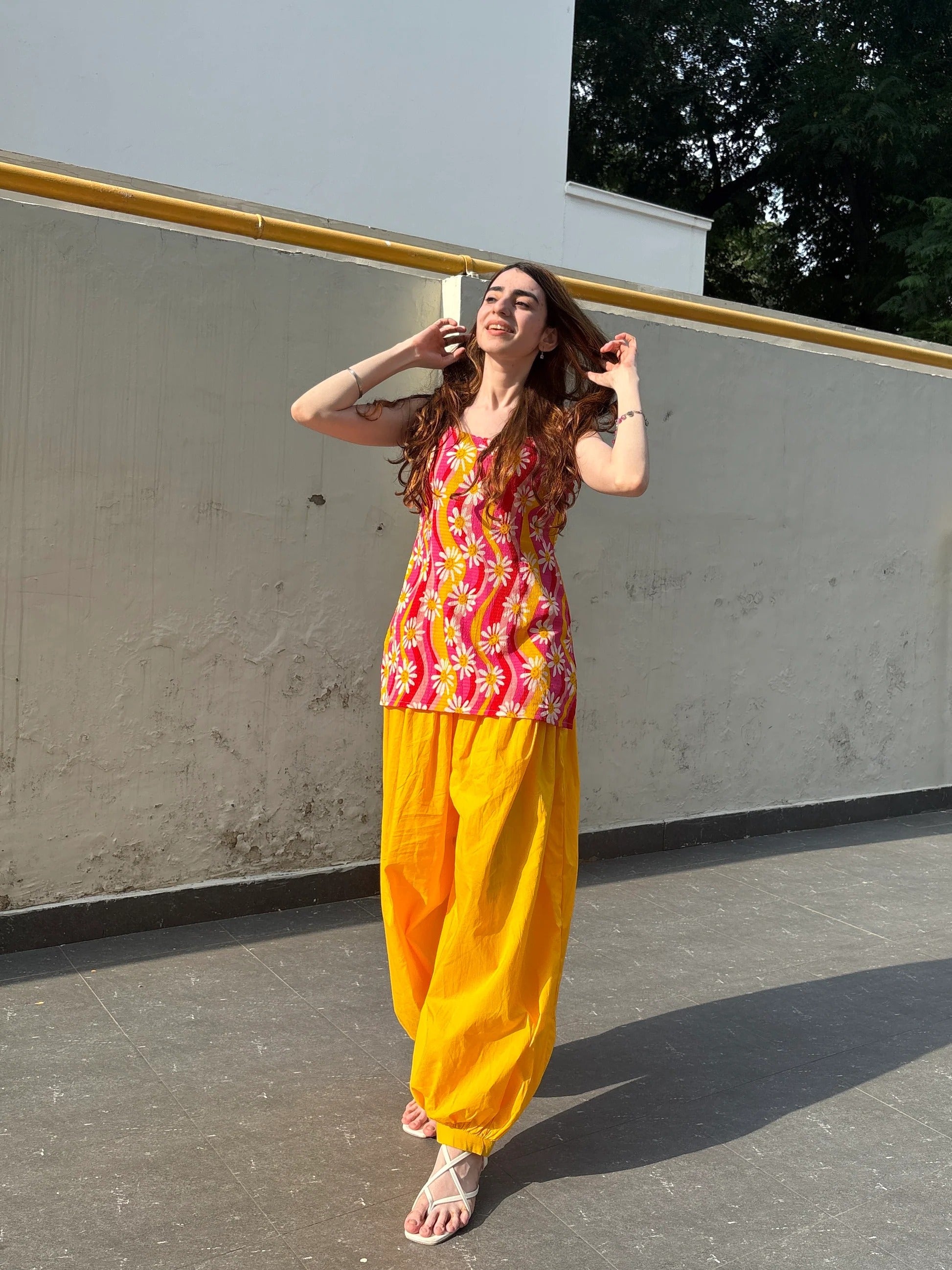 Kundan Cami Top with Mustard Yellow Patiala Pants Co-Ord Set