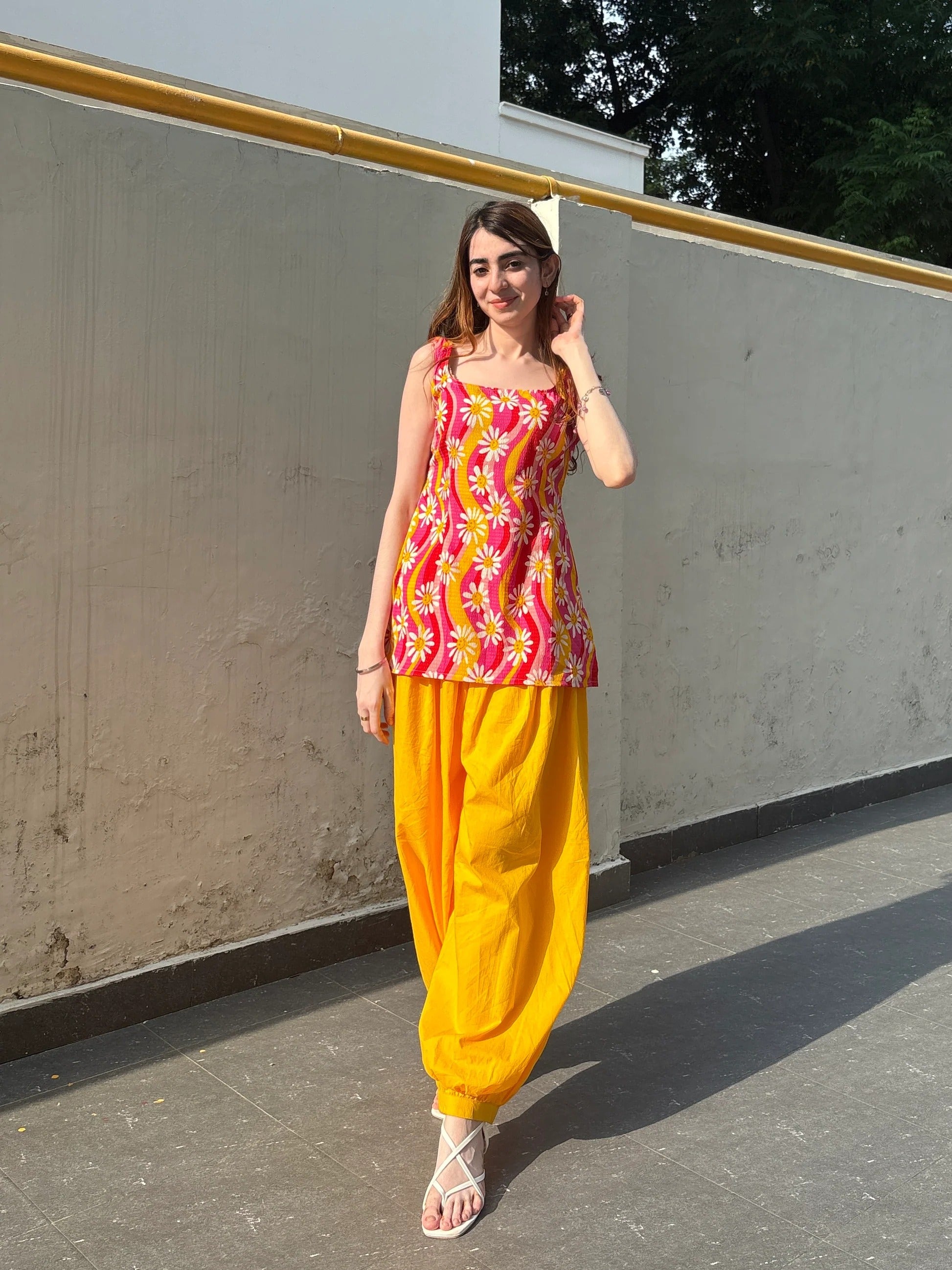 Kundan Cami Top with Mustard Yellow Patiala Pants Co-Ord Set
