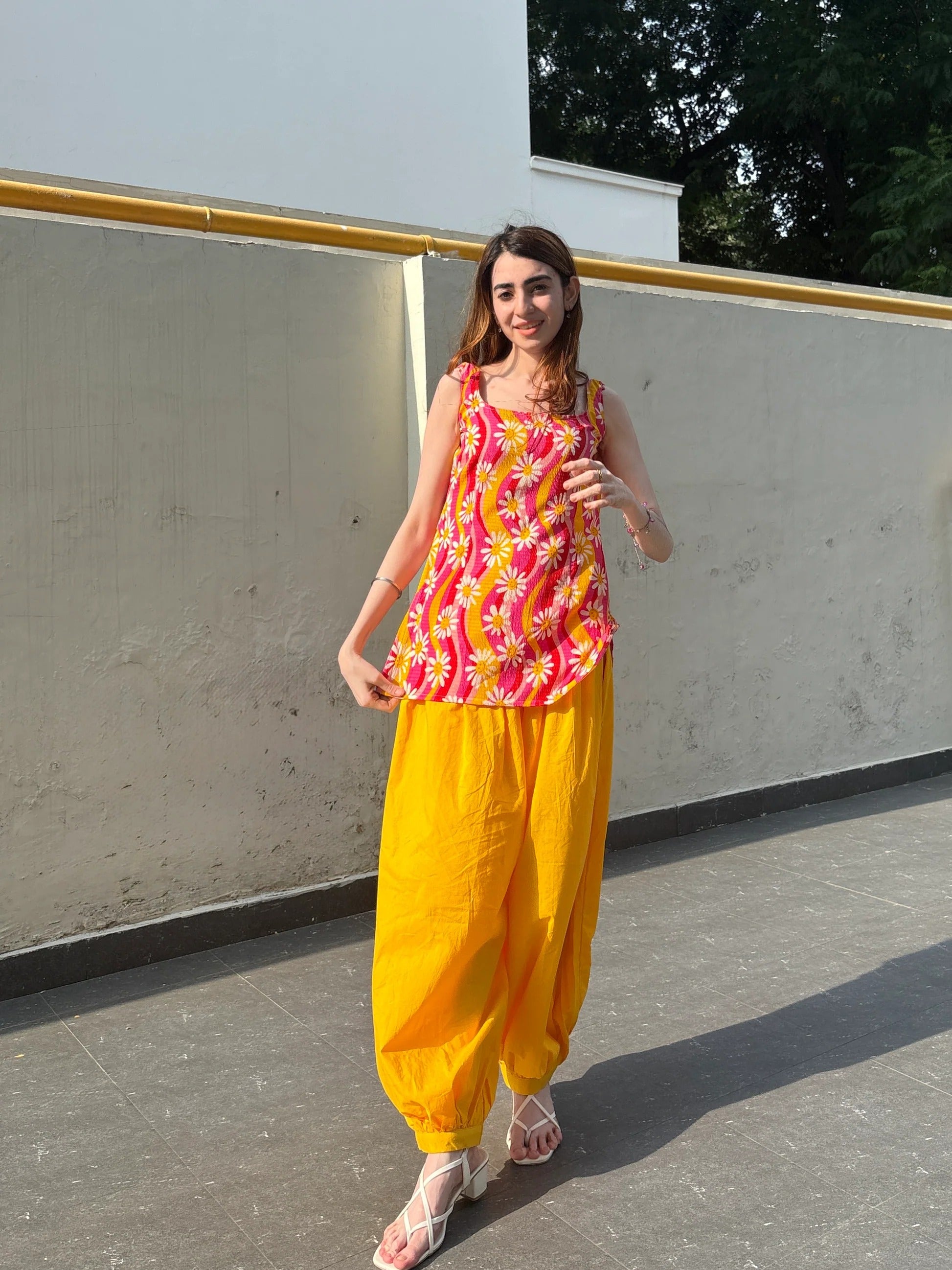 Kundan Cami Top with Mustard Yellow Patiala Pants Co-Ord Set