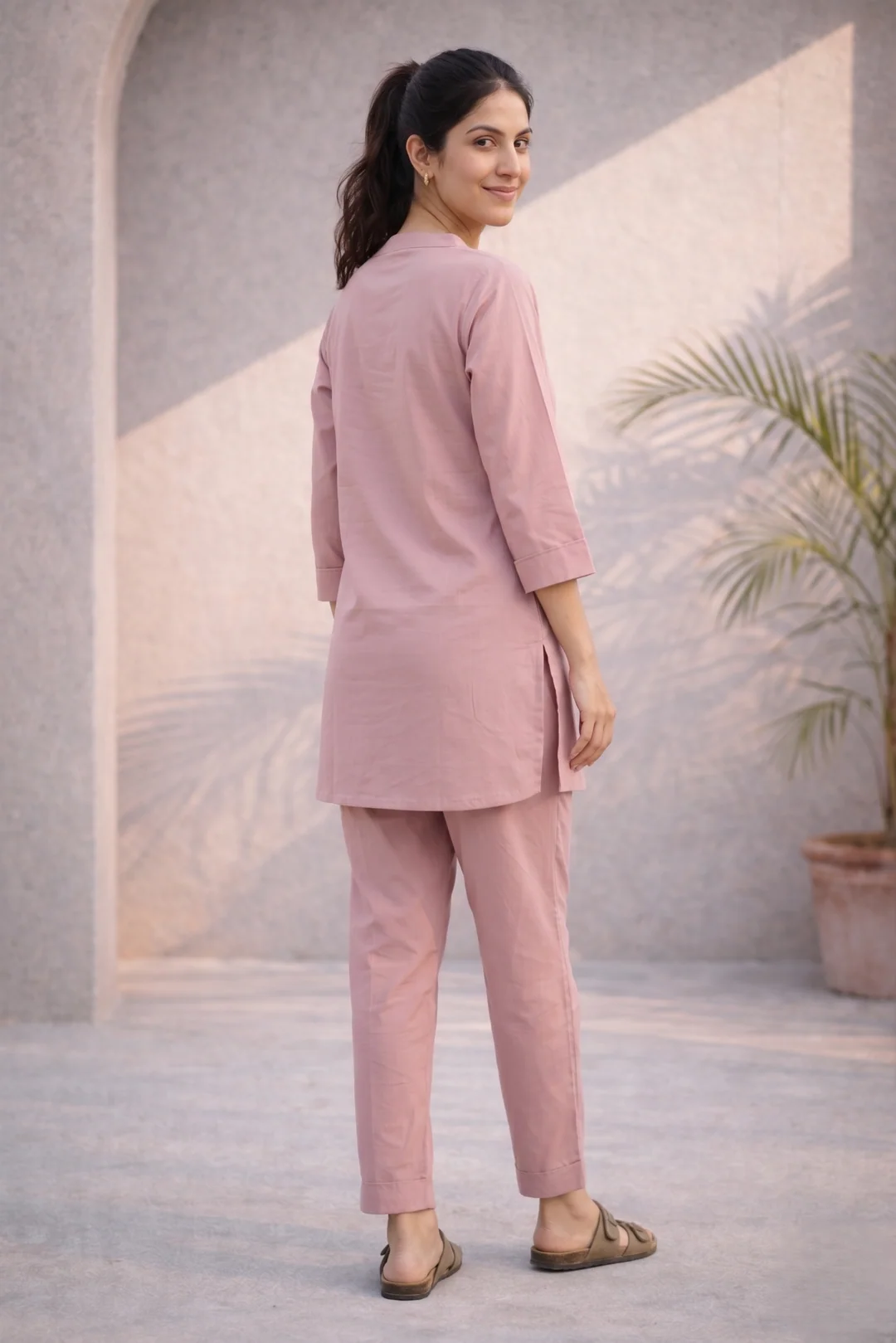 Meera Dusty Pink Straight Kurta & Pant Co-Ord Set