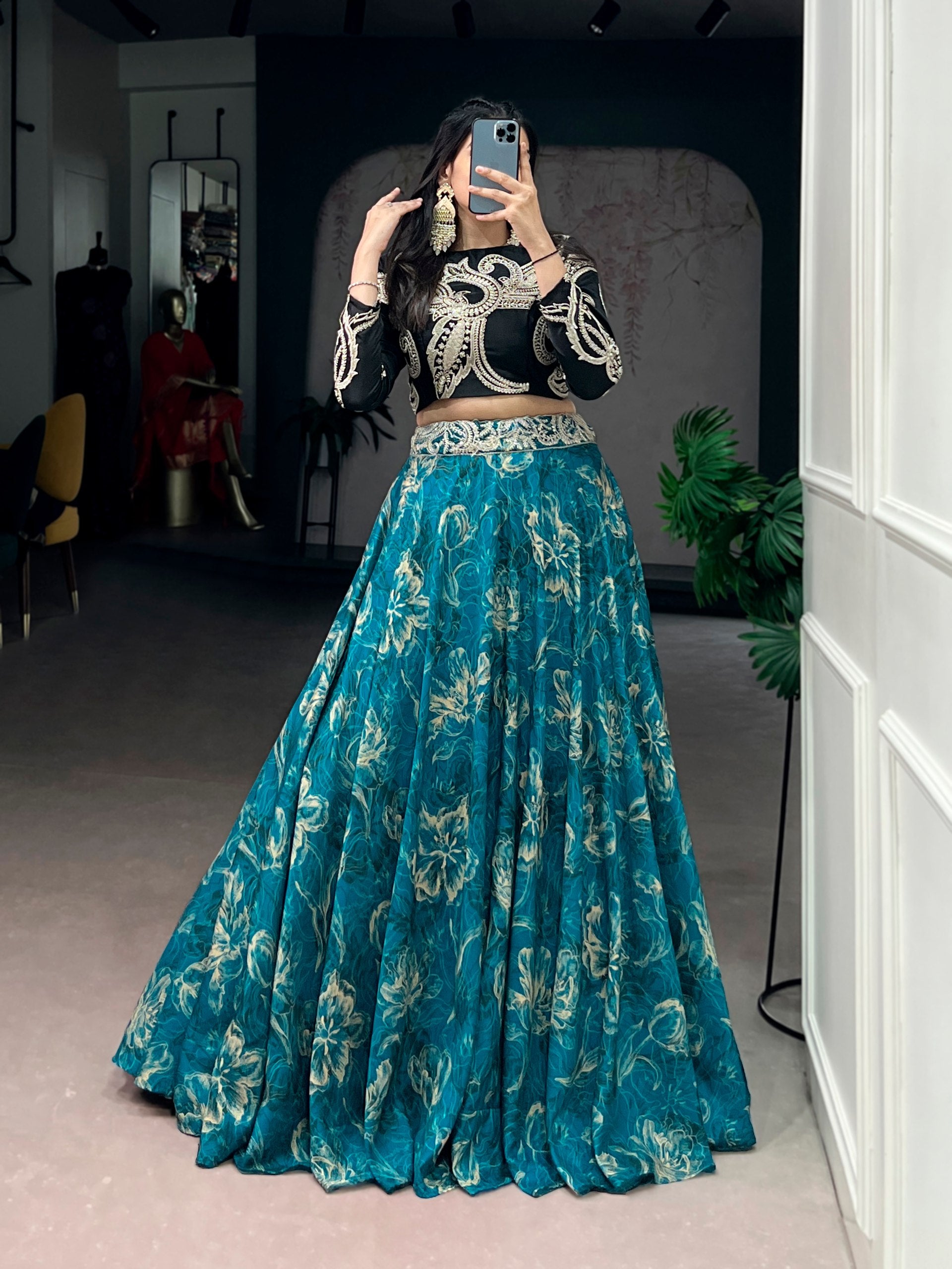 Tasar silk lehenga in stunning hues