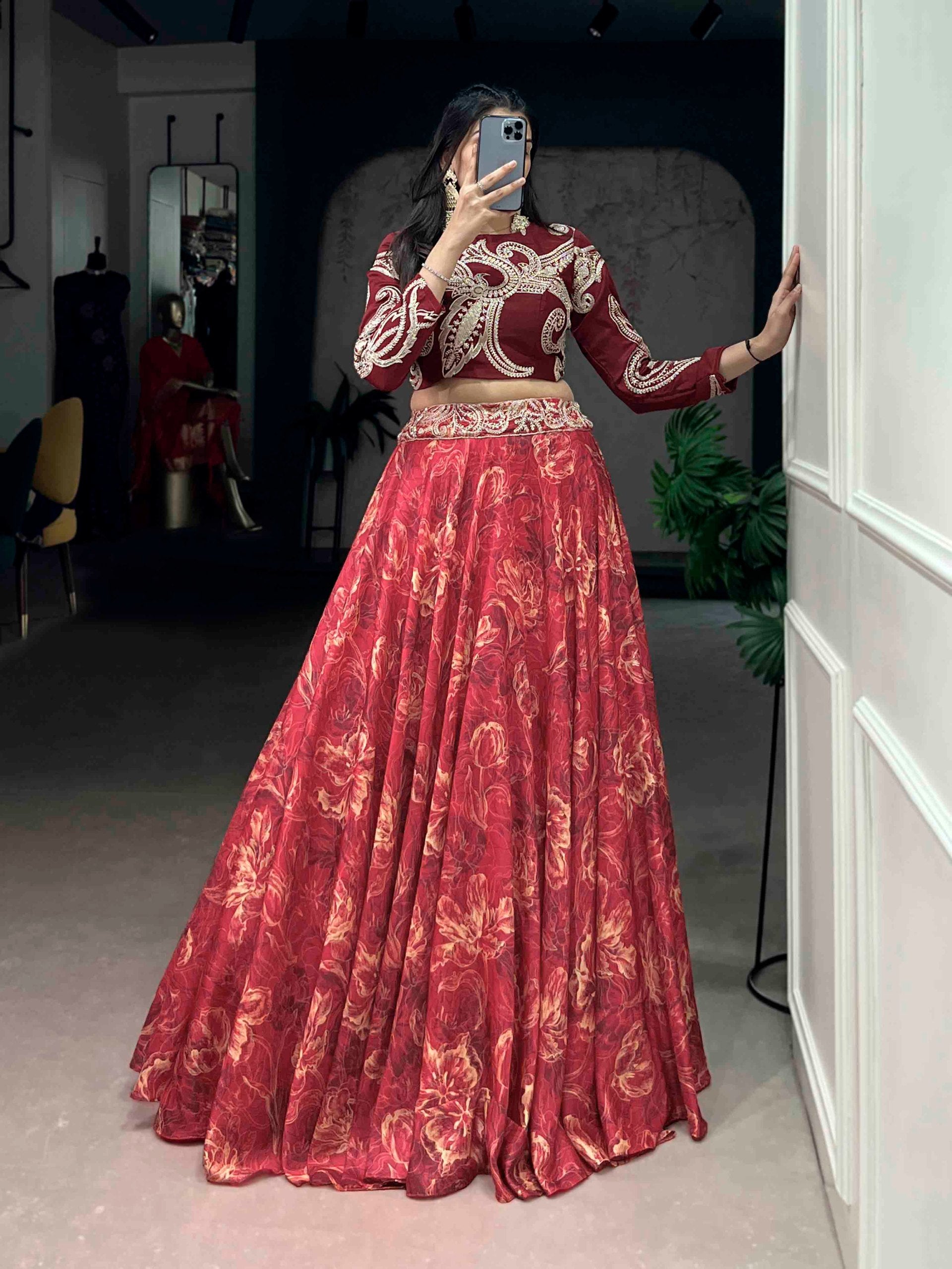 Tasar silk lehenga in stunning hues