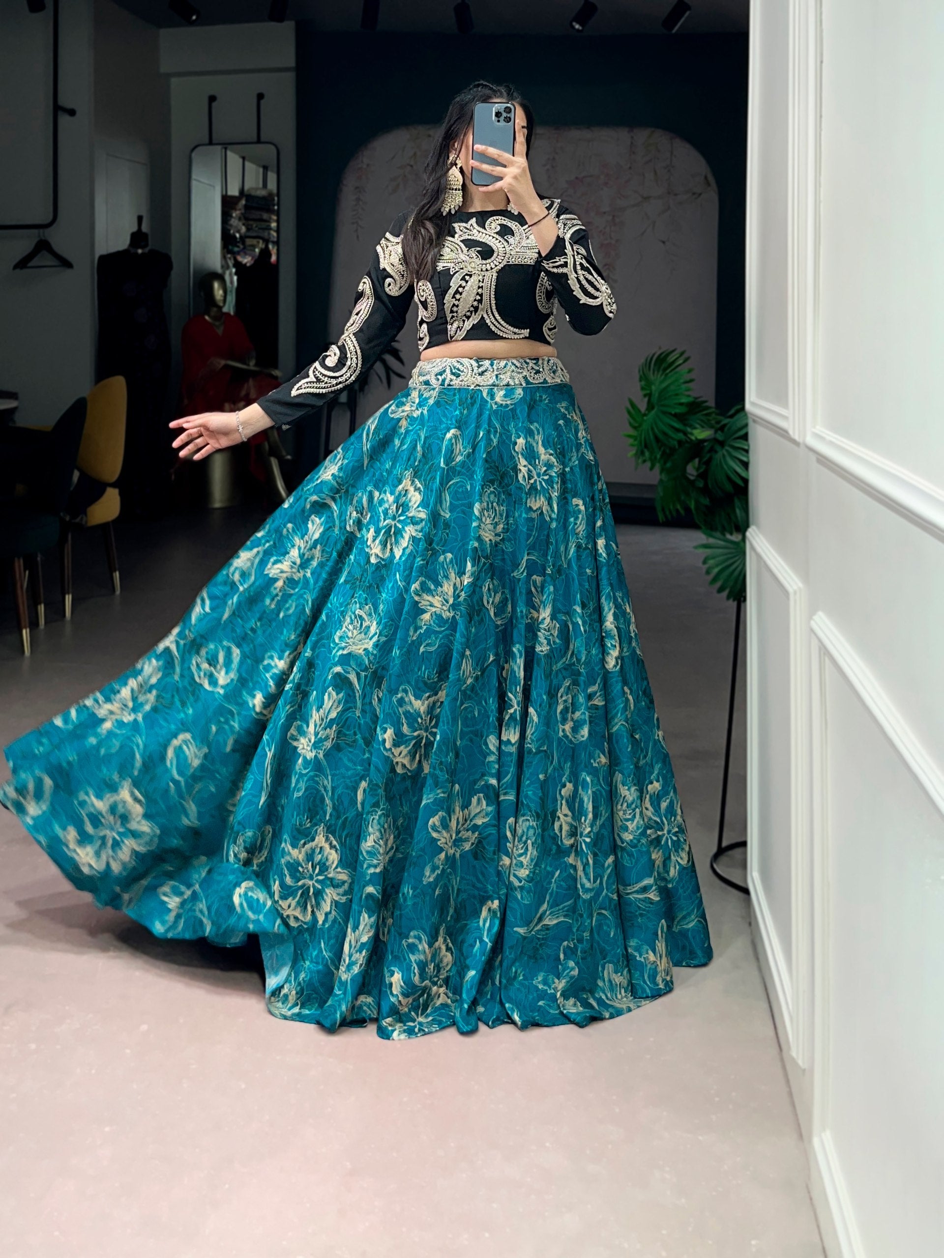 Tasar silk lehenga in stunning hues