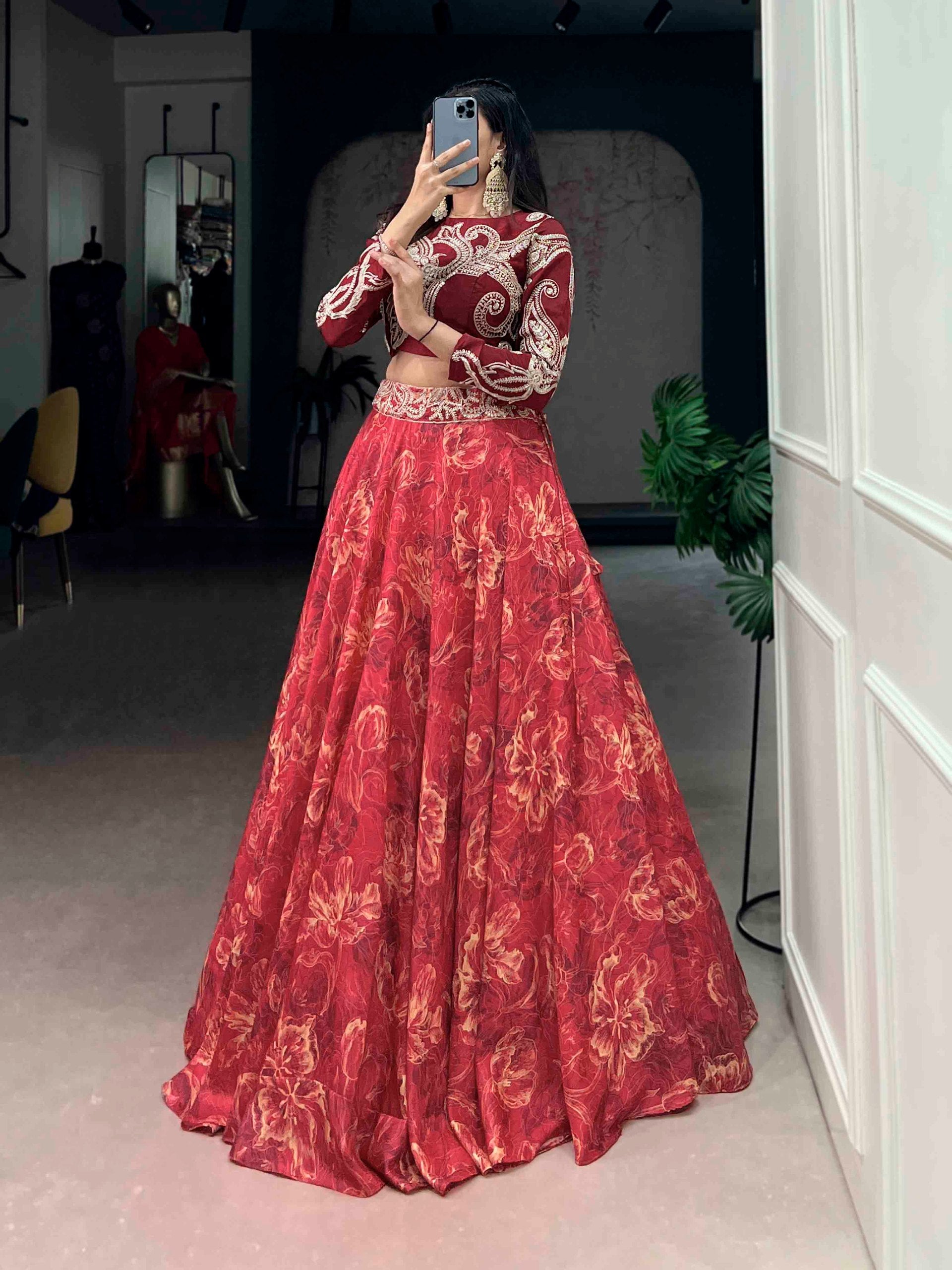 Tasar silk lehenga in stunning hues