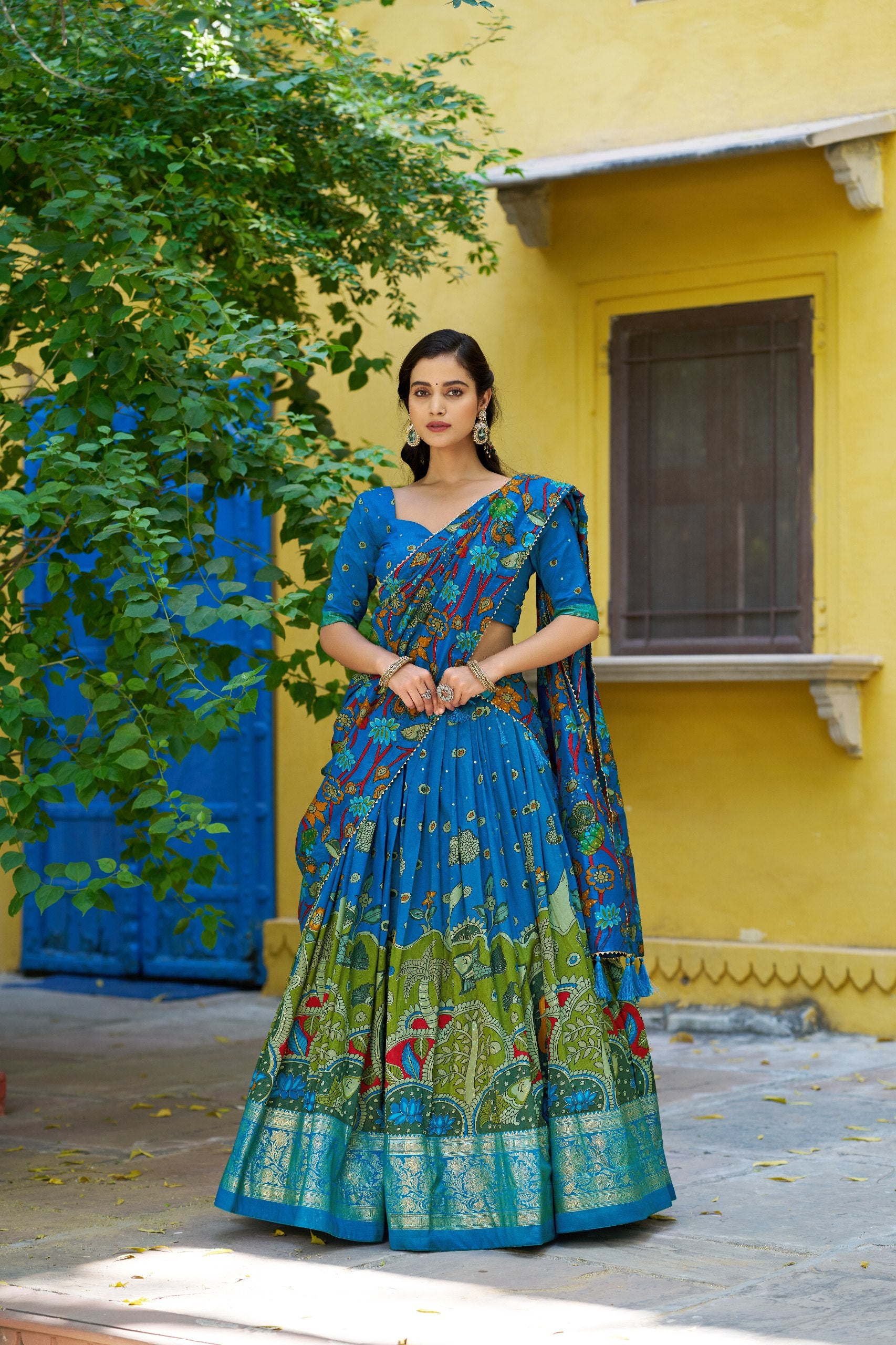 Tasar Silk Kalamkari Print Lehenga Choli