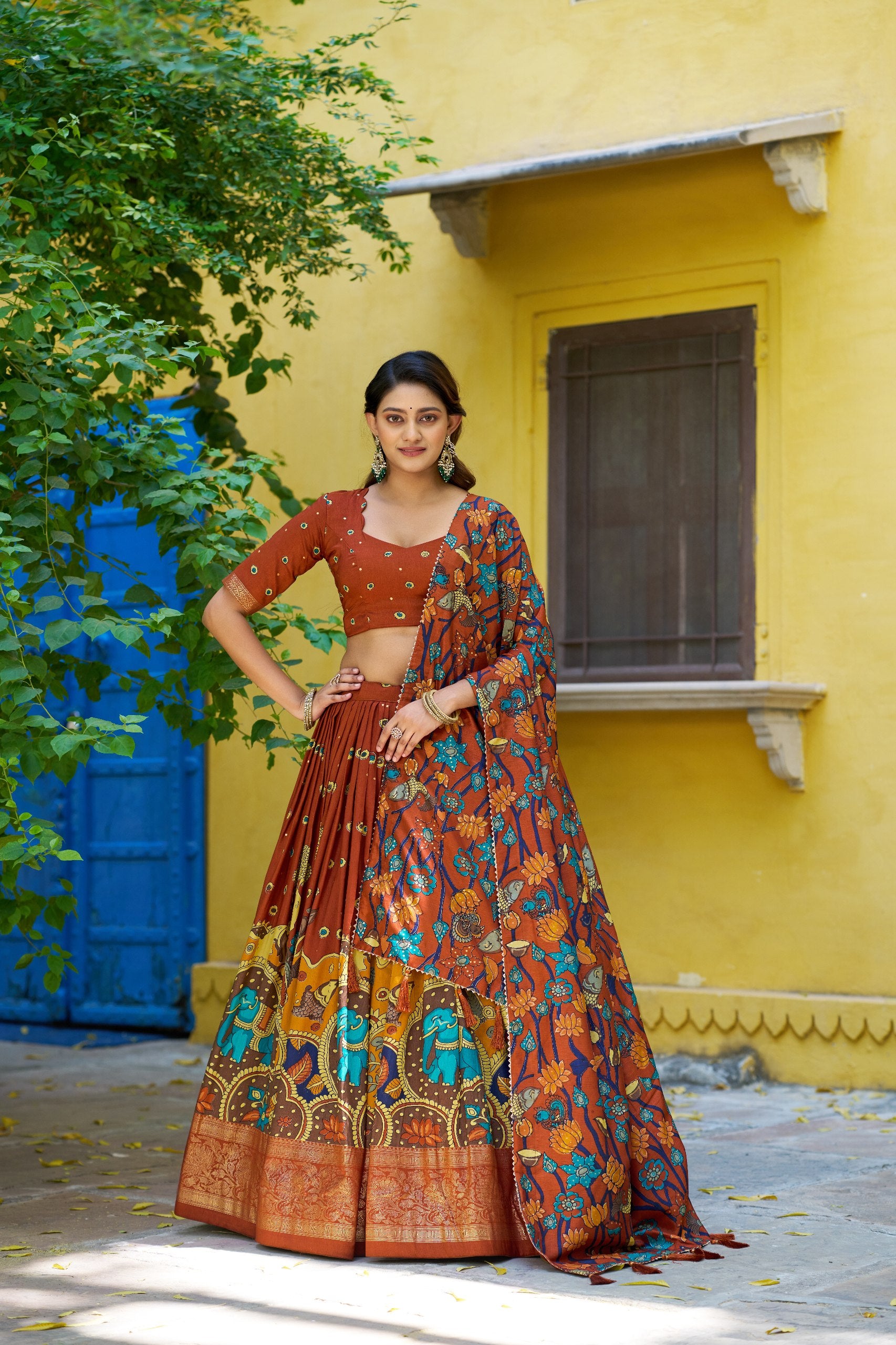 Tasar Silk Kalamkari Print Lehenga Choli