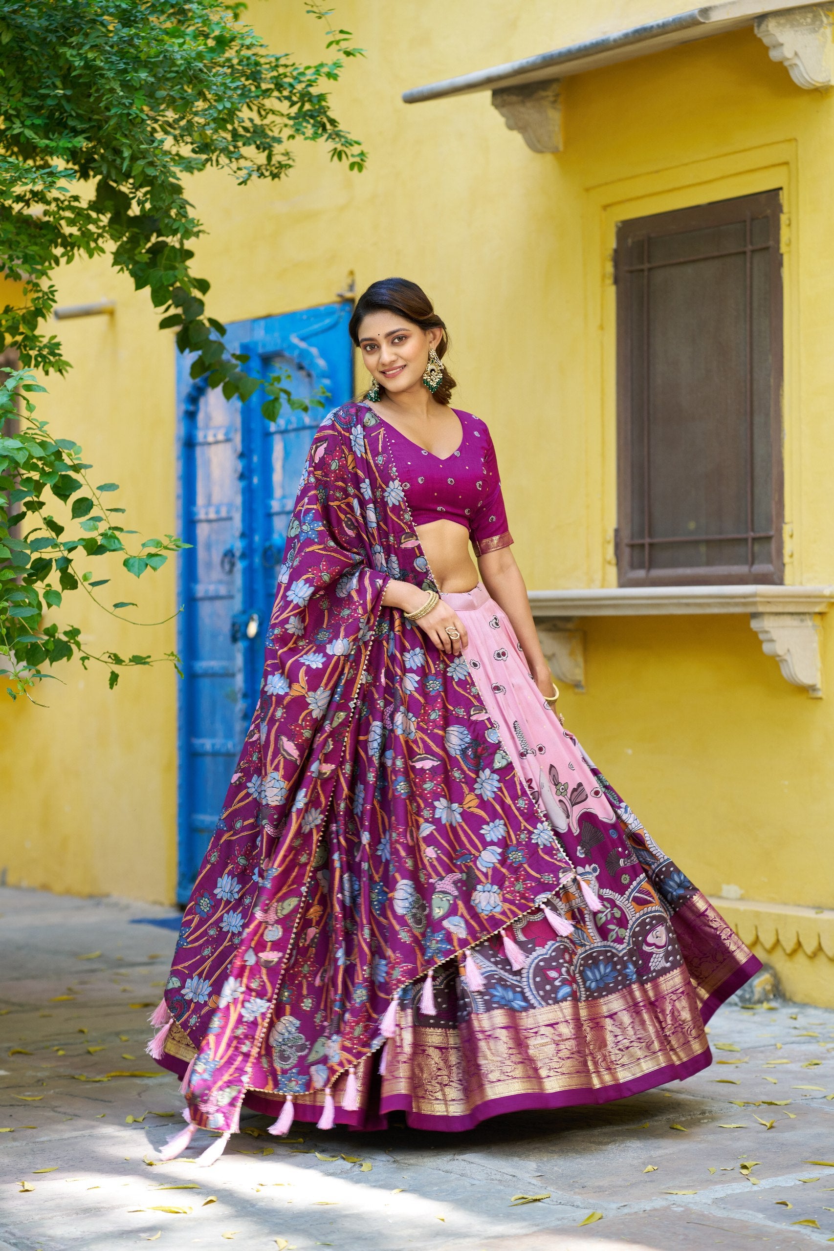 Tasar Silk Kalamkari Print Lehenga Choli