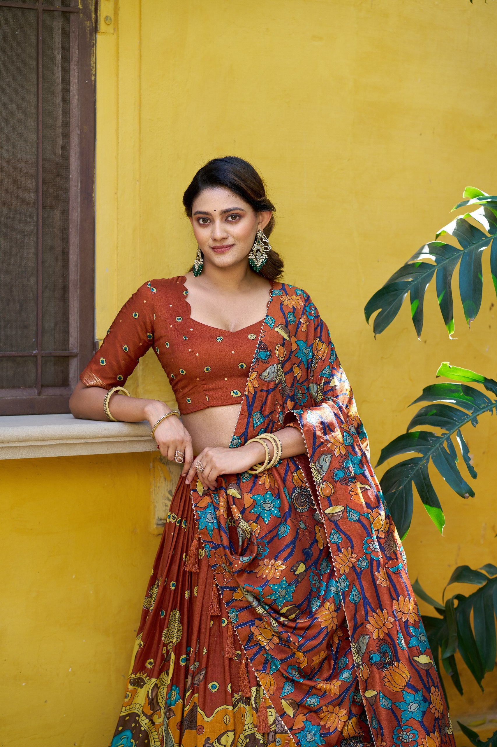 Tasar Silk Kalamkari Print Lehenga Choli