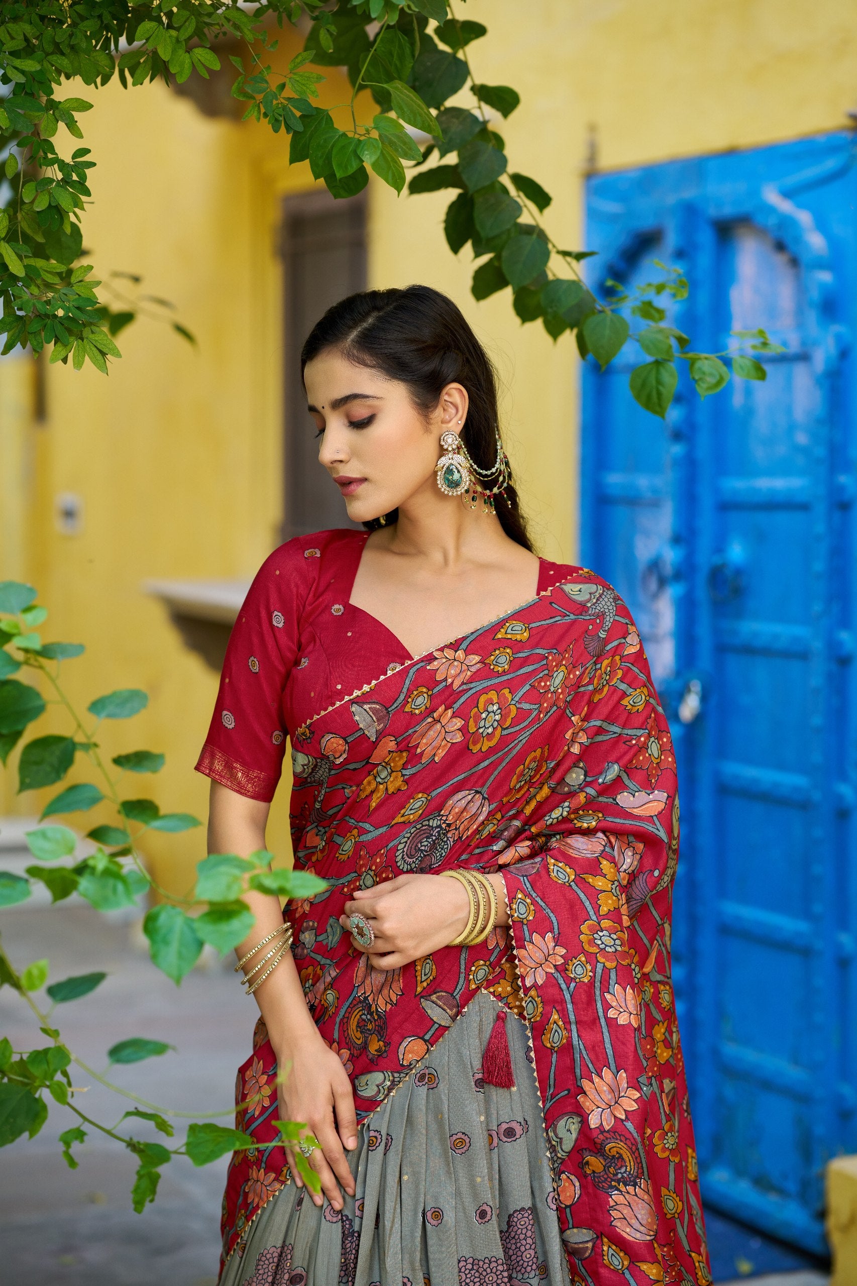 Tasar Silk Kalamkari Print Lehenga Choli