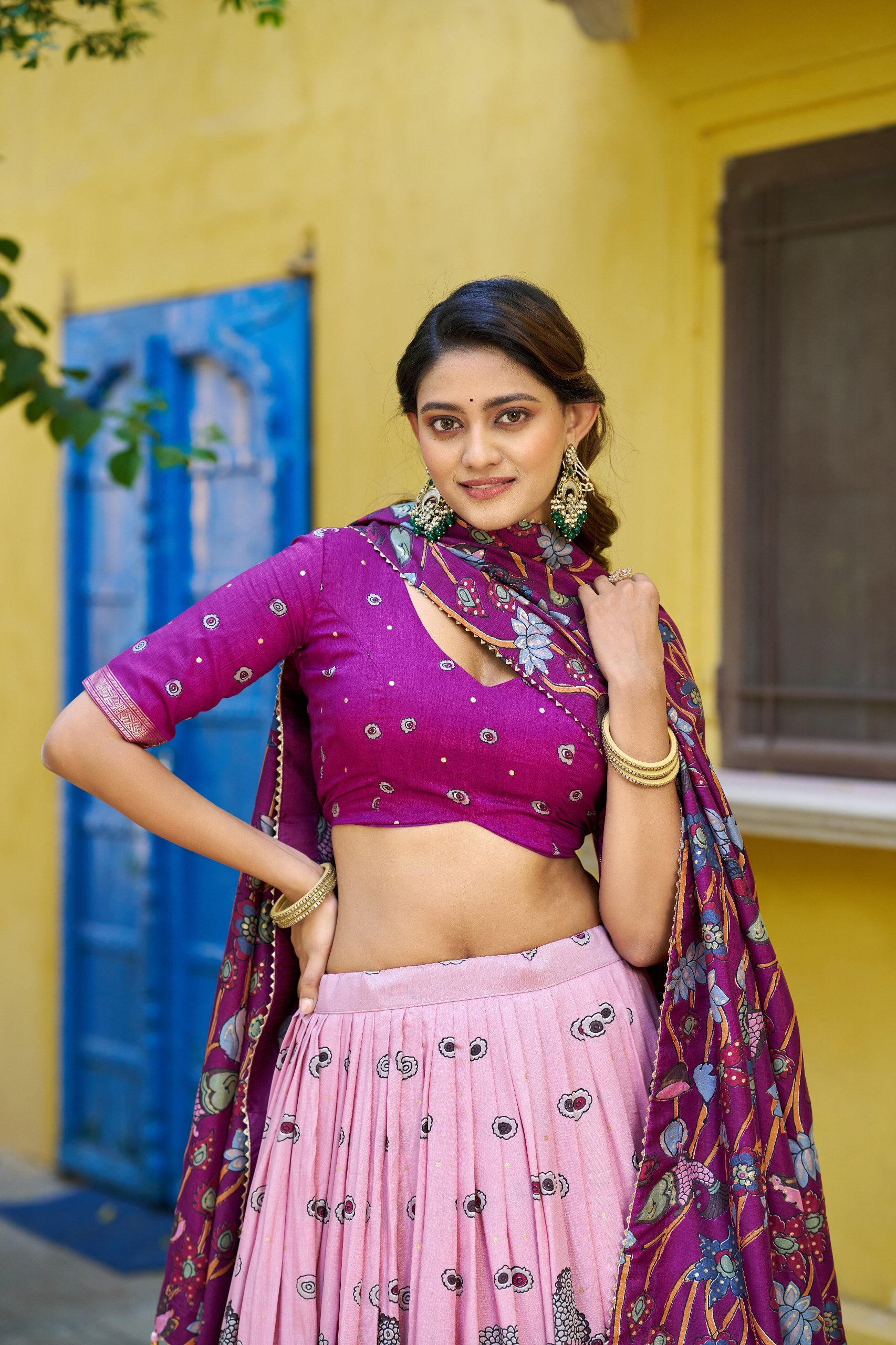 Tasar Silk Kalamkari Print Lehenga Choli