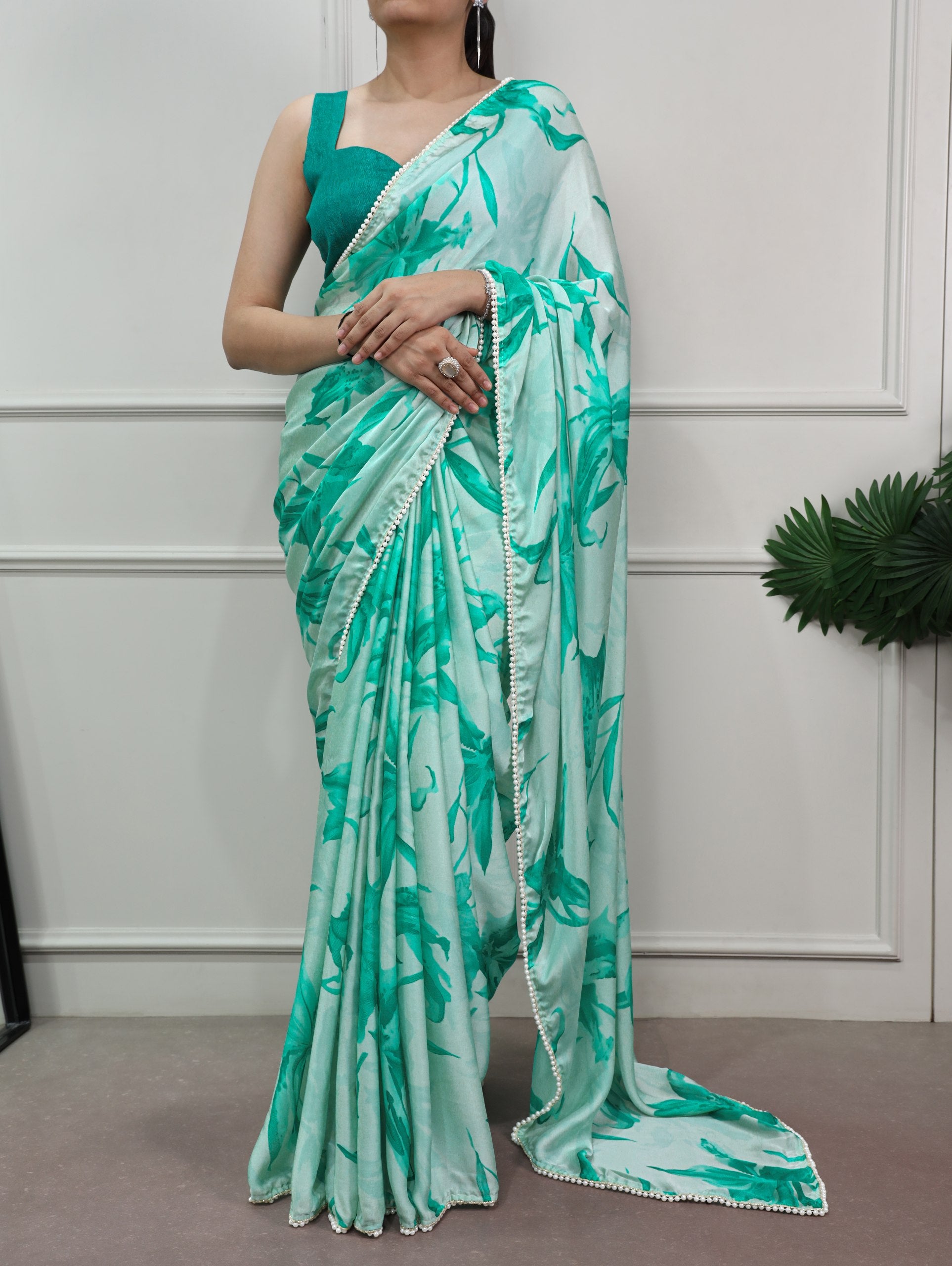 Satin Saree With A Delicate Lace BorderBrings Softness