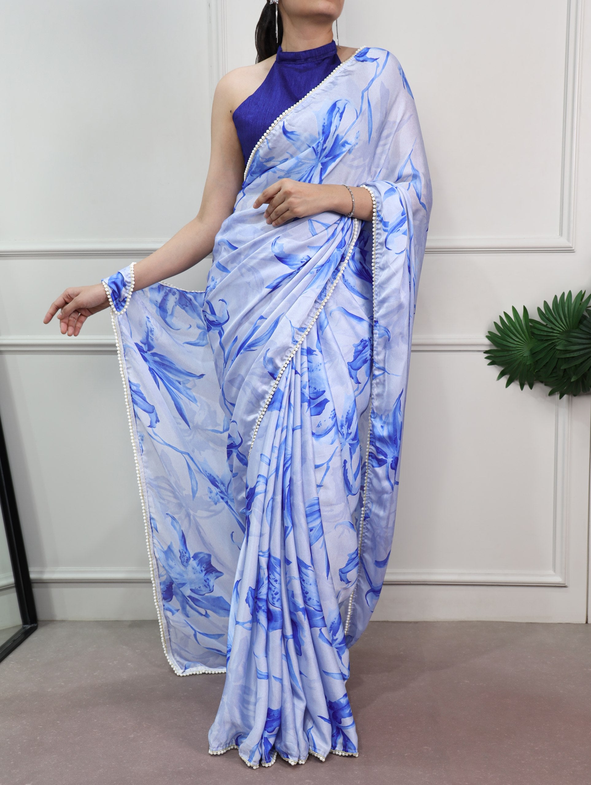 Satin Saree With A Delicate Lace BorderBrings Softness