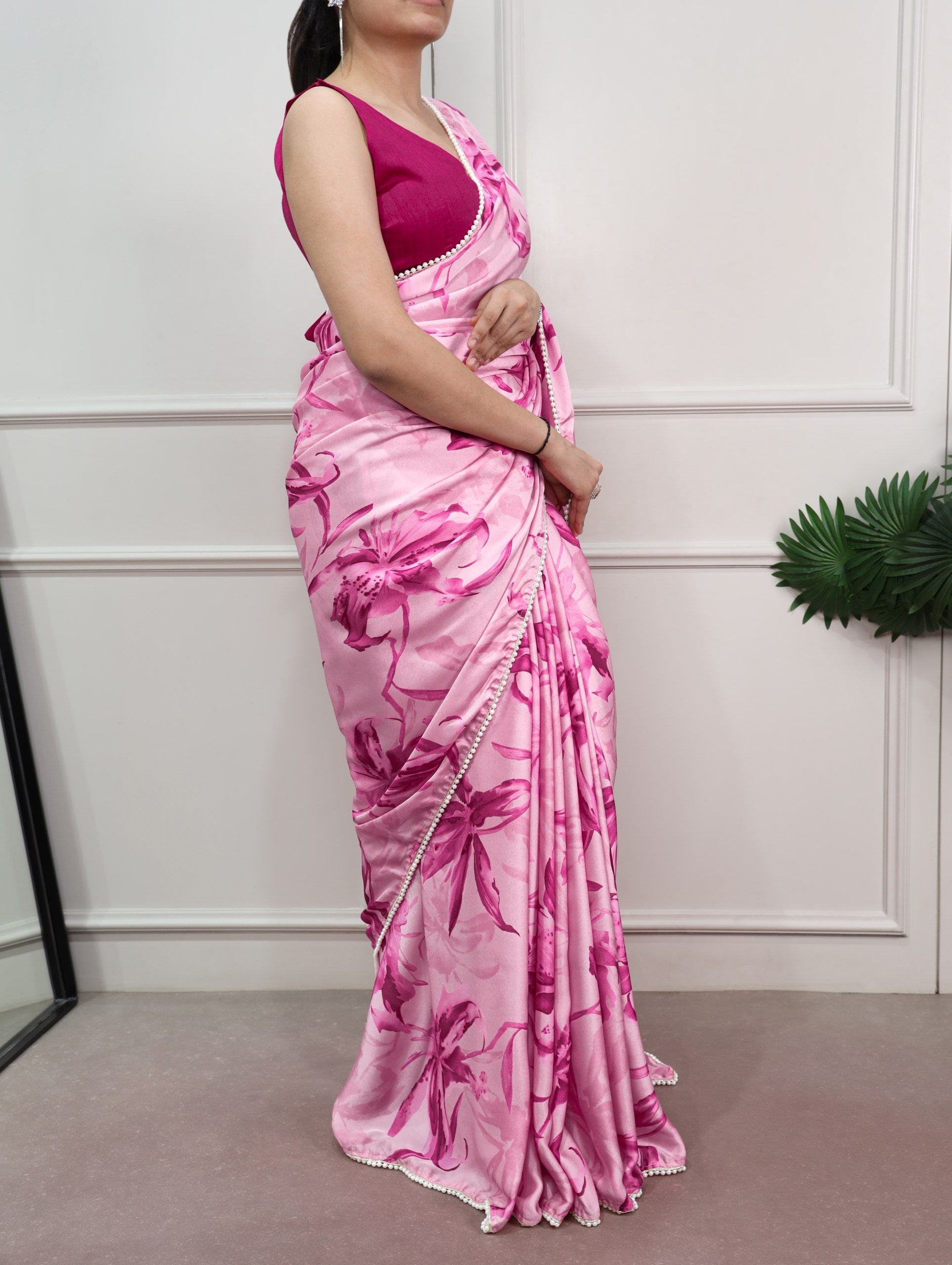 Satin Saree With A Delicate Lace BorderBrings Softness