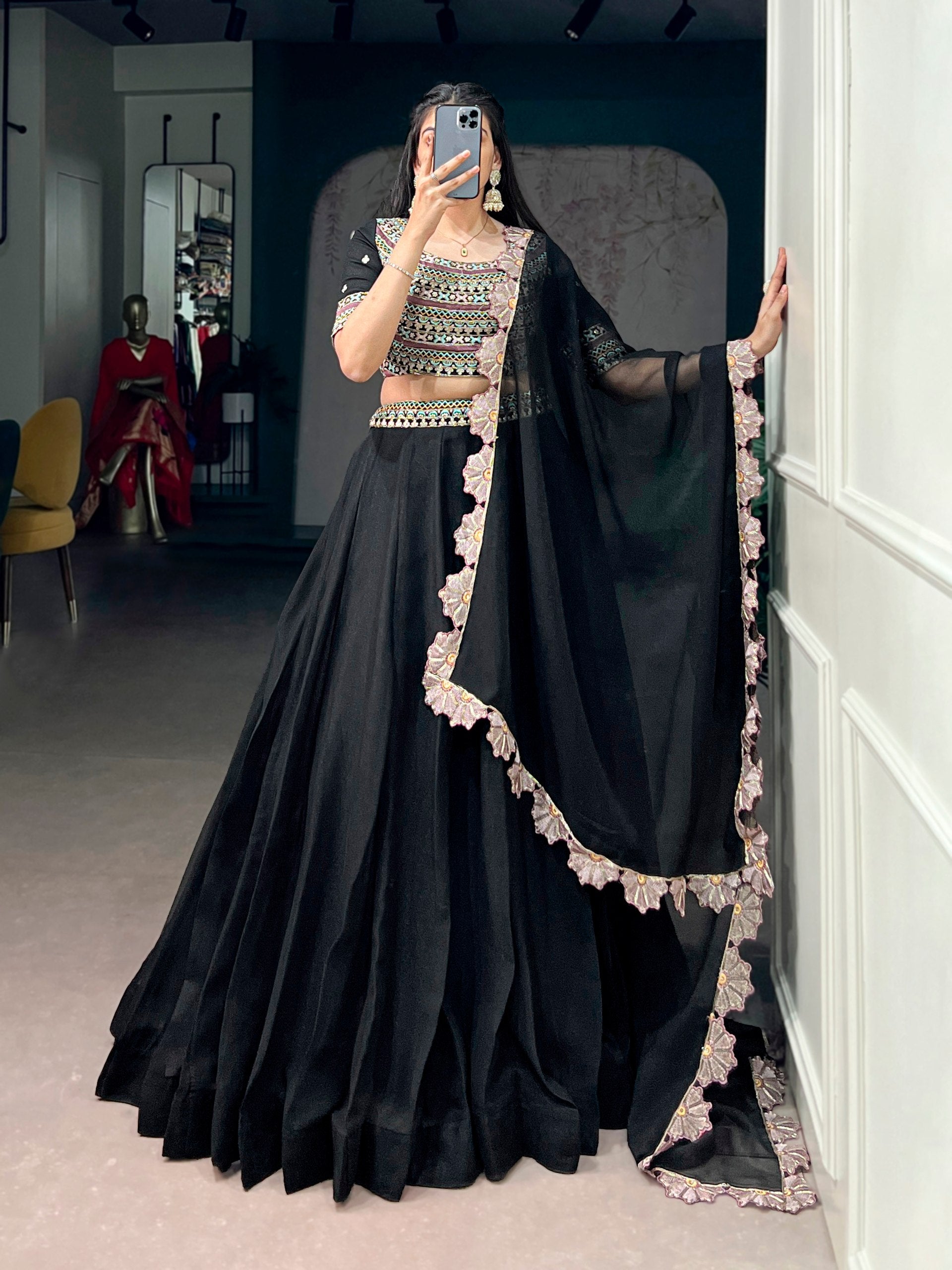 Royal Black Ethnic Lehenga Set for Weddings and Celebrations