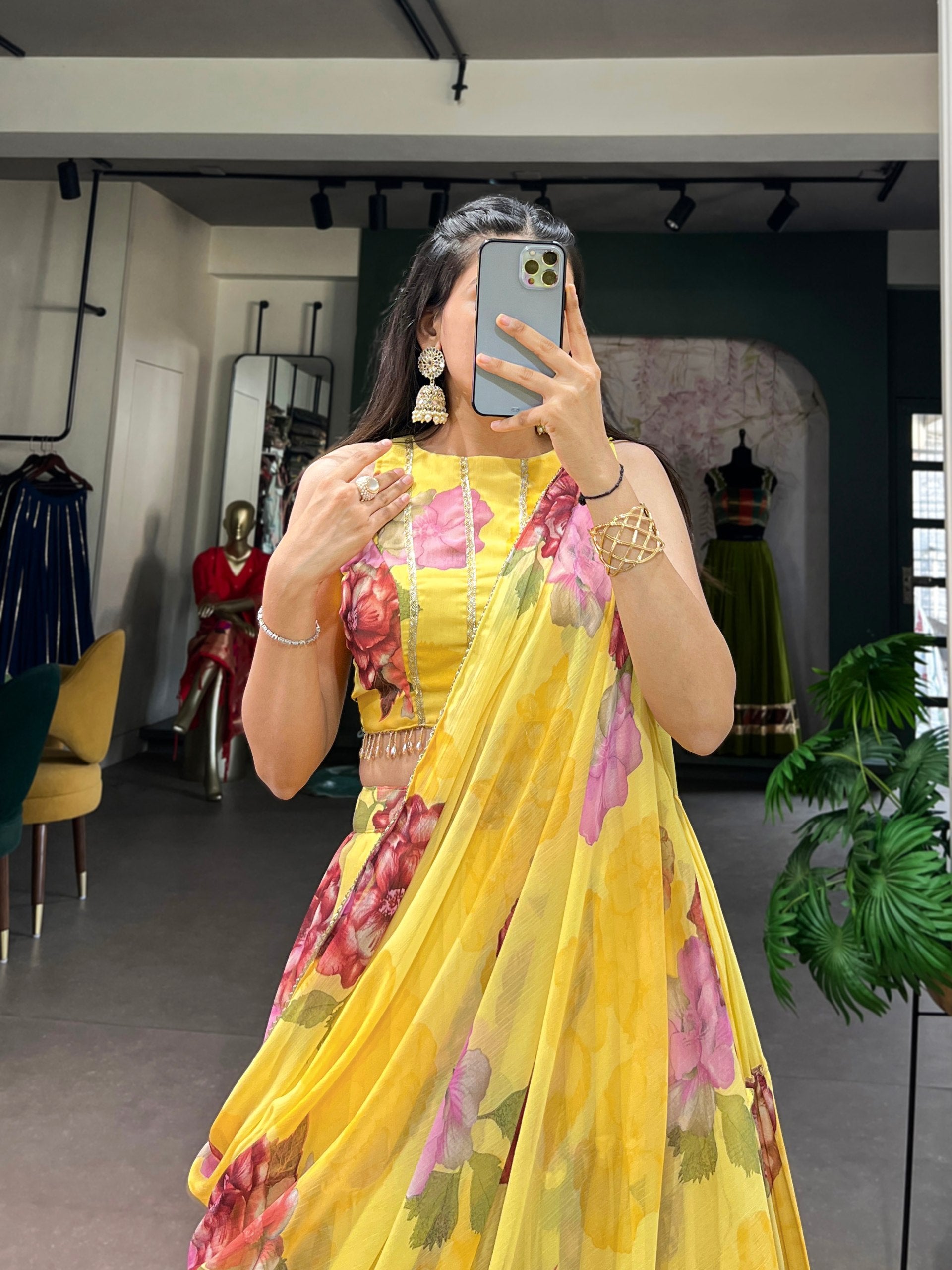 Janki's Floral Printed Georgette Tiered Lehenga Choli