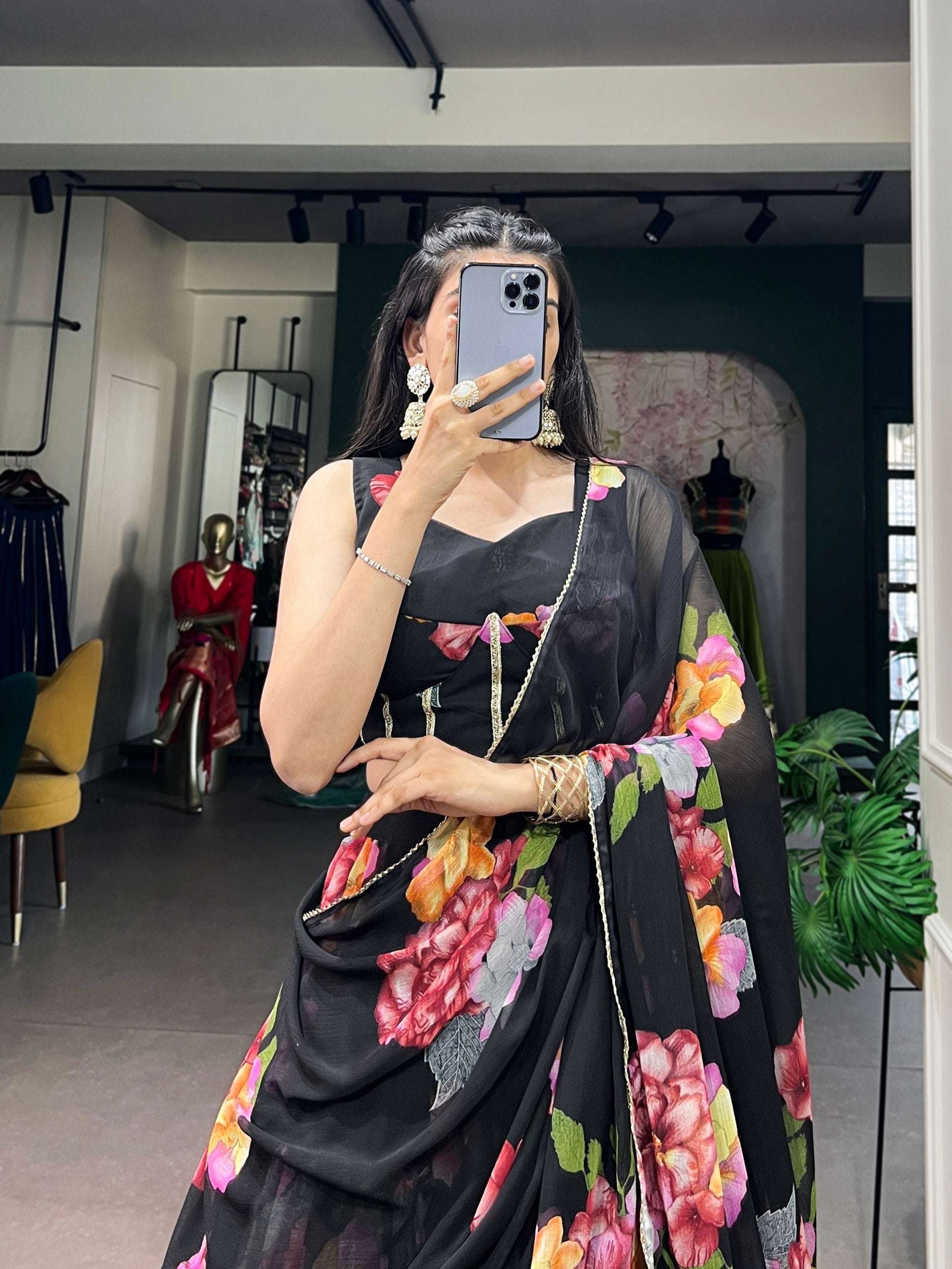 Janki's Floral Printed Georgette Tiered Lehenga Choli
