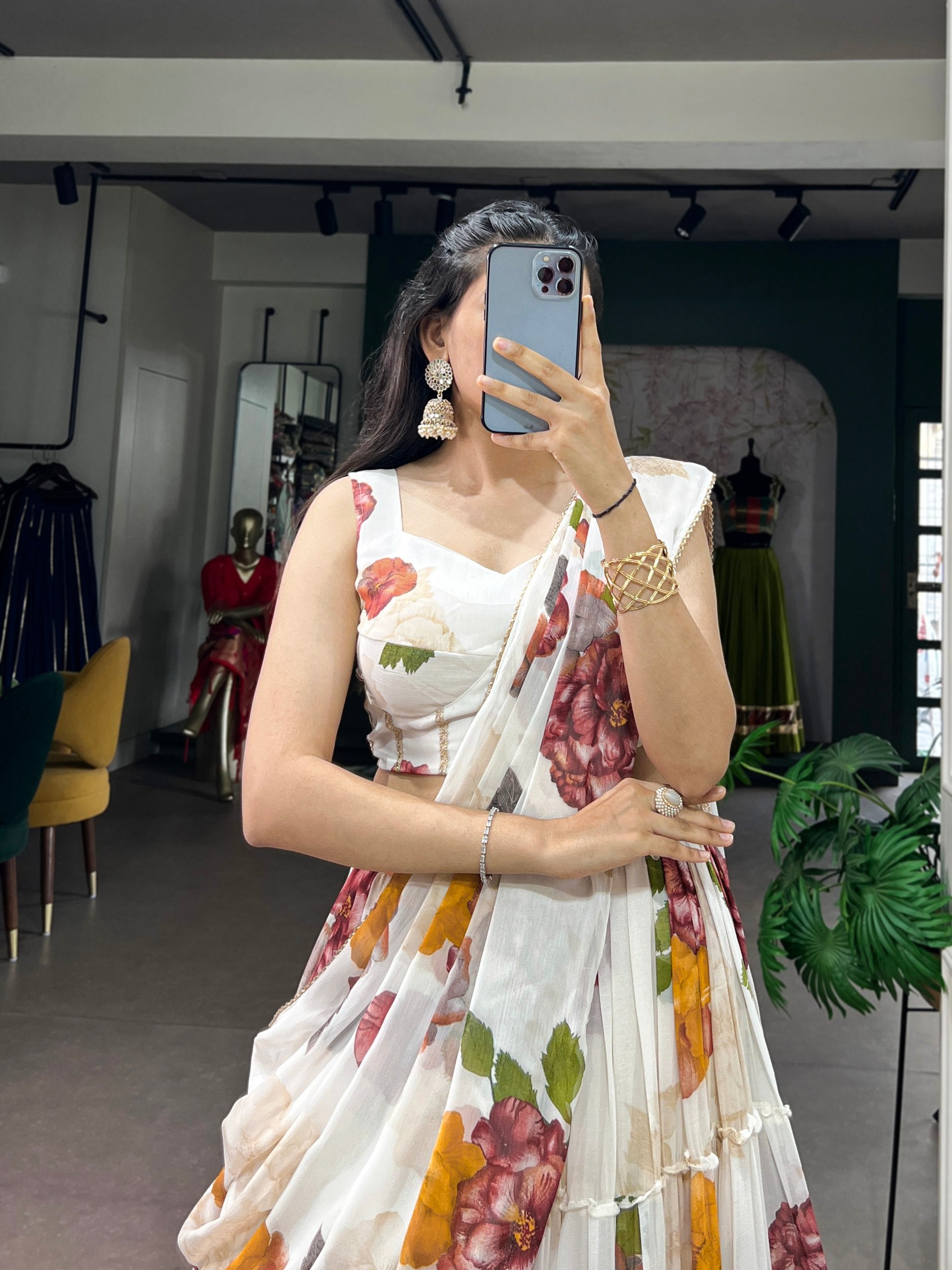 Janki's Floral Printed Georgette Tiered Lehenga Choli